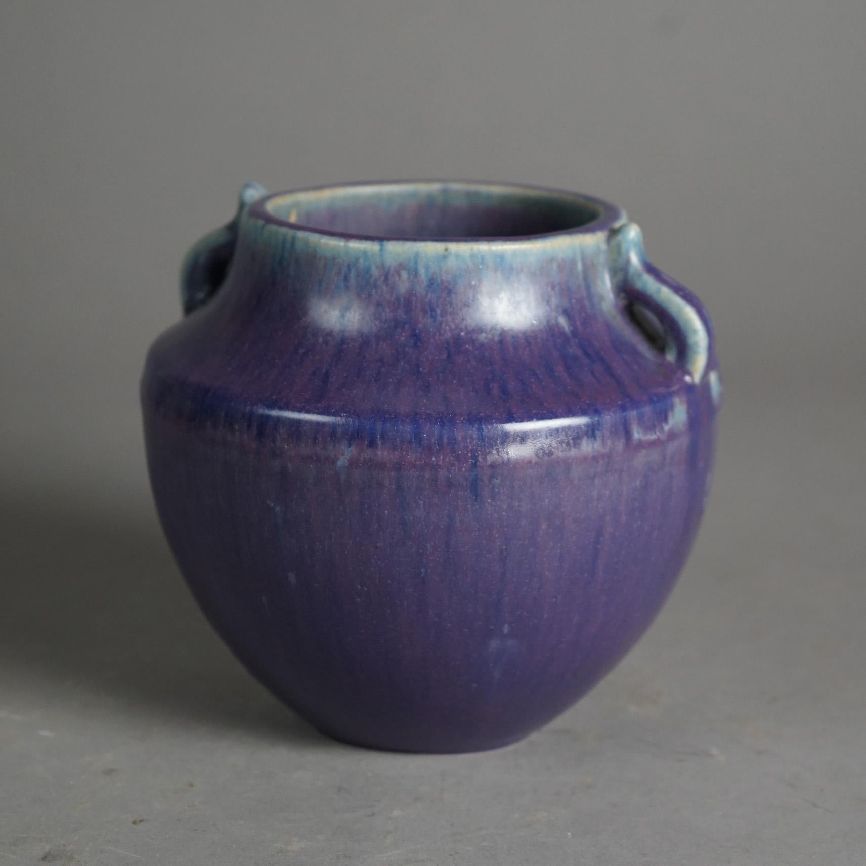 Antike Fulper-Kunstkeramik-Vase mit doppeltem Henkel, niedrig, um 1920 (Arts and Crafts) im Angebot