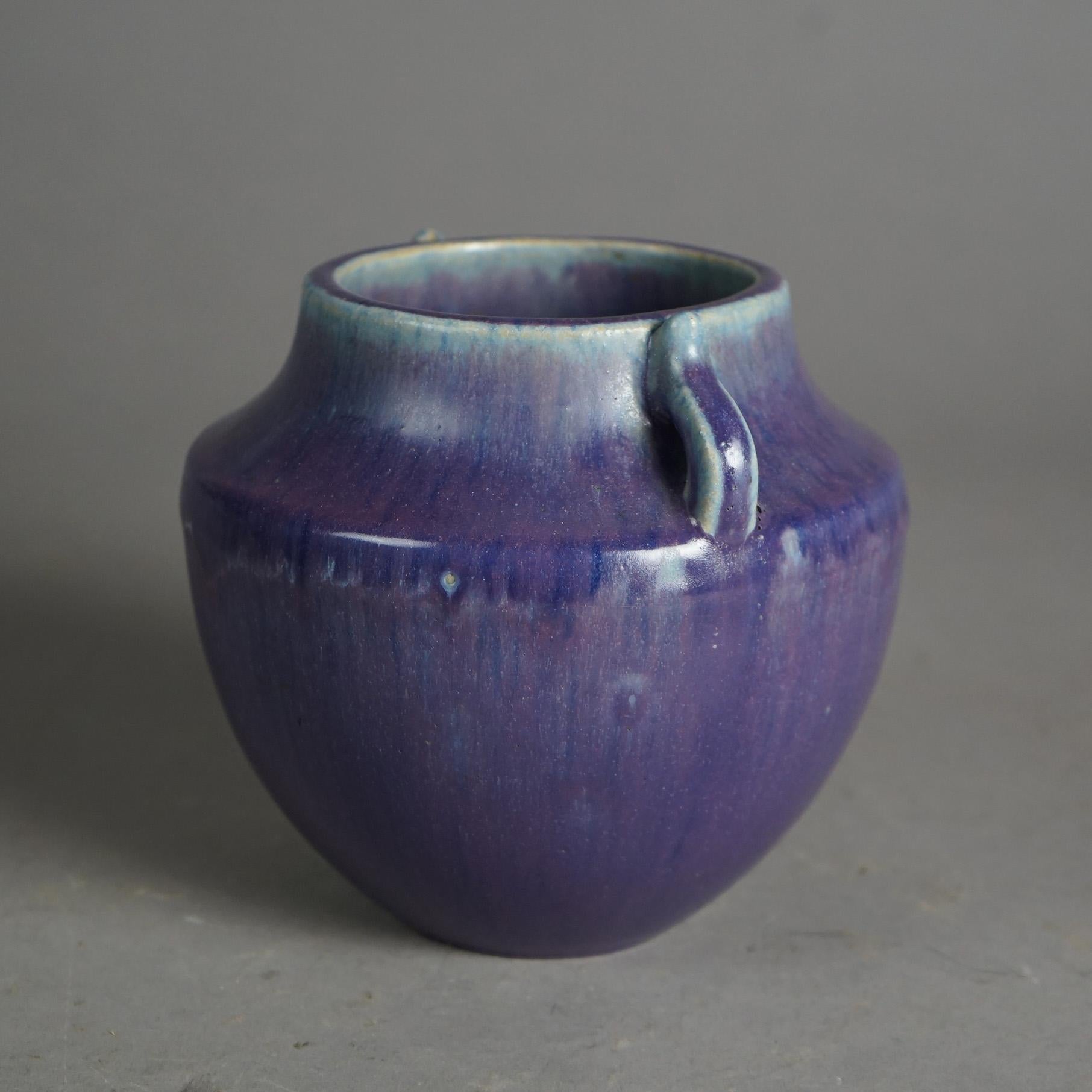 Vase bas ancien de Fulper Art Pottery à double poignée C1920 Bon état - En vente à Big Flats, NY