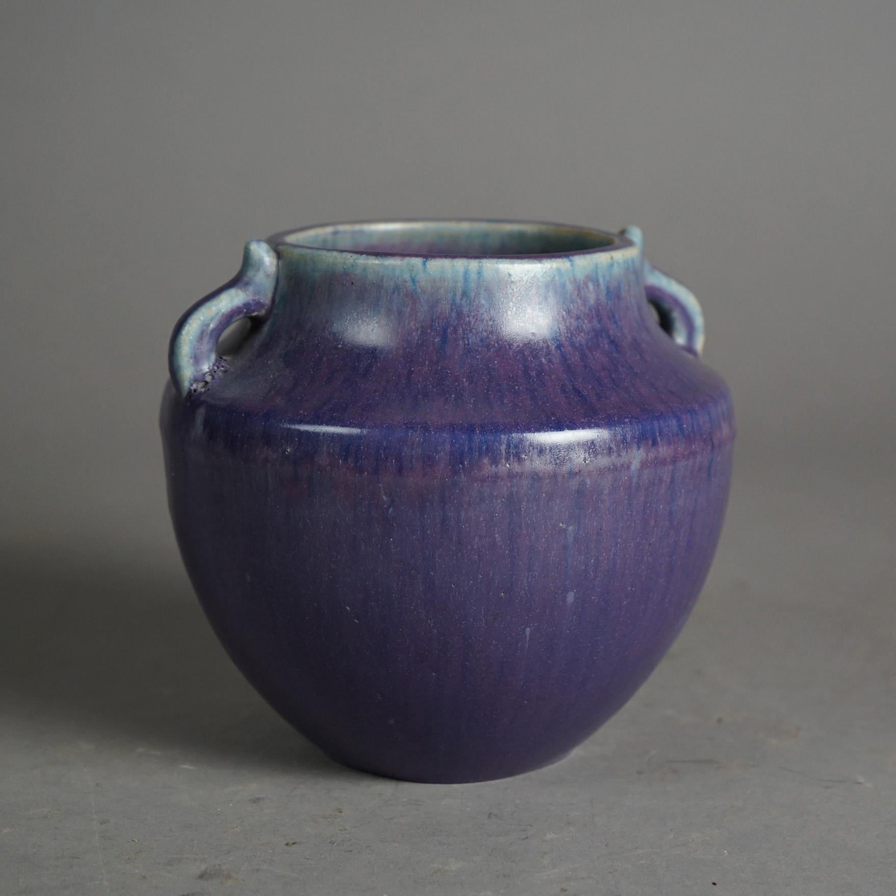 Glazed Antique Fulper Art Pottery Double Handled Low Vase C1920 For Sale
