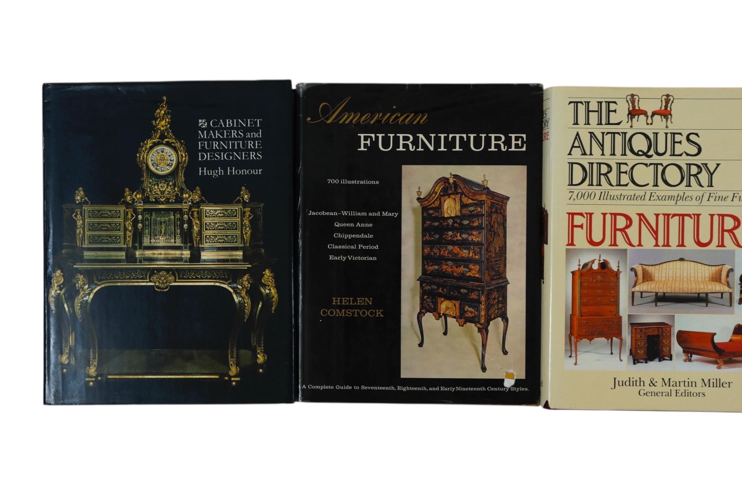Antique Furniture Guidebooks - Set of 7.

American Furniture by Helen Comstock, hardcover, 336 pages, 1962.
Cabinet Makers and Furniture designers by Hugh Honour, hardcover, 320 pages, stated first edition 1969.
The Antiques Directory, Furniture by