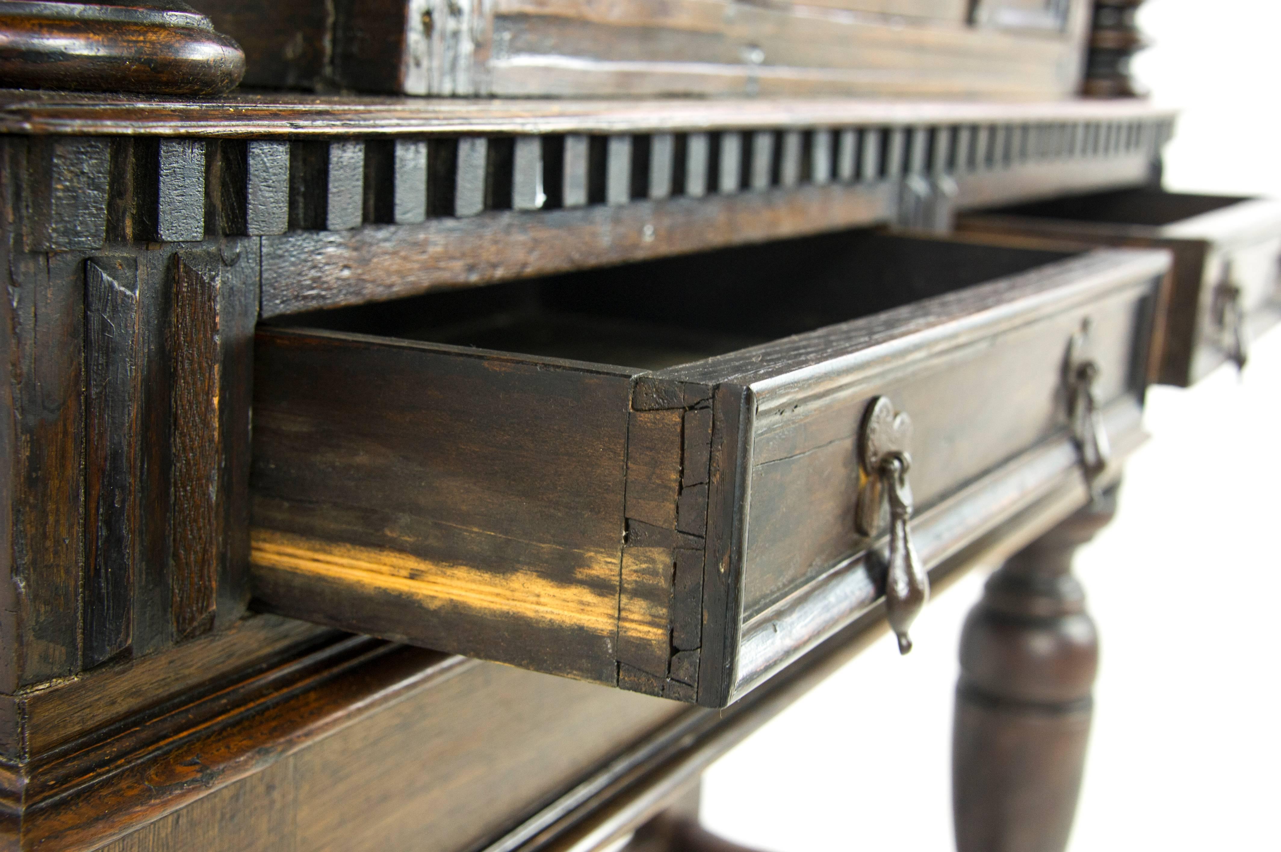 Oak Antique Furniture Sideboard, Georgian Court Cupboard, Scotland, 1810
