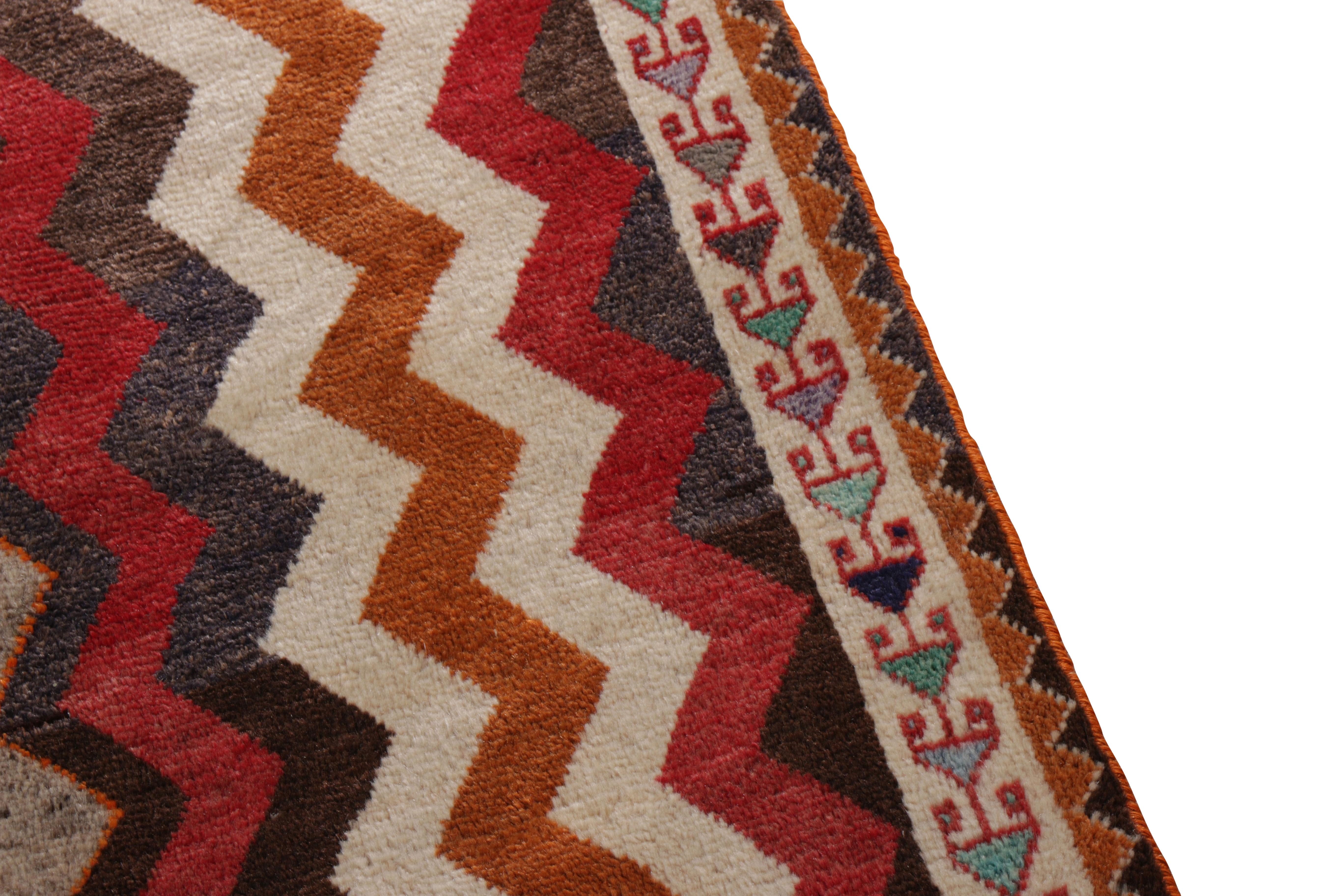 Tribal Antique Gabbeh Geometric Beige-Brown and Red Wool Persian Rug by Rug & Kilim For Sale