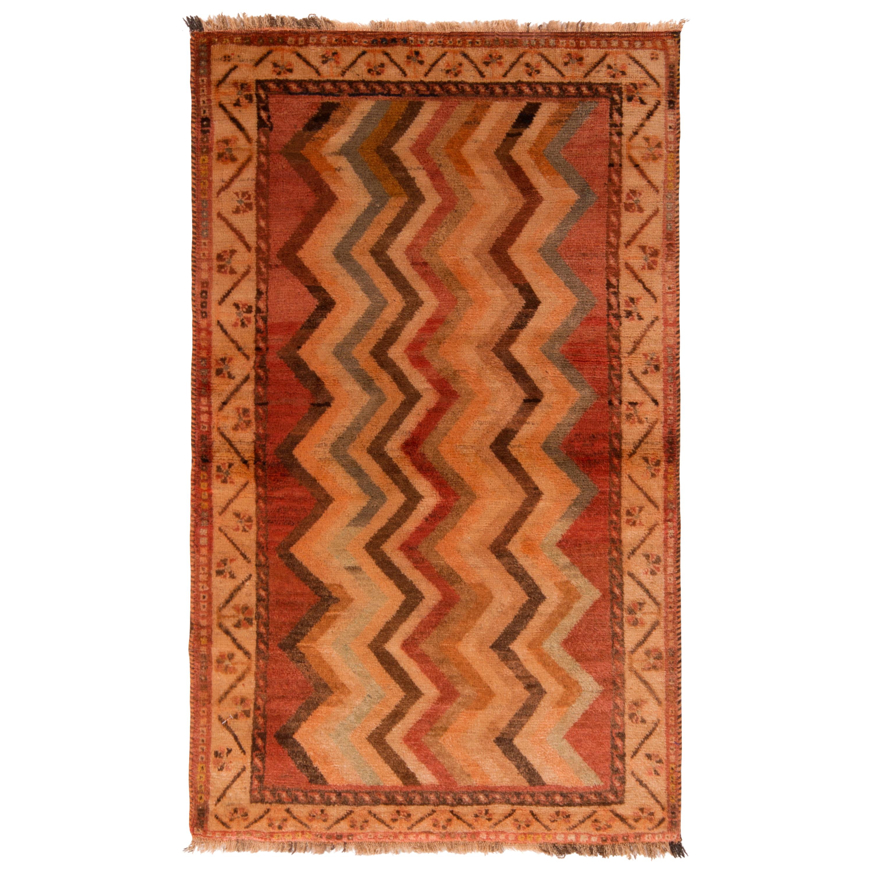 Antique Gabbeh Geometric Beige-Brown and Red Wool Persian Rug by Rug & Kilim For Sale
