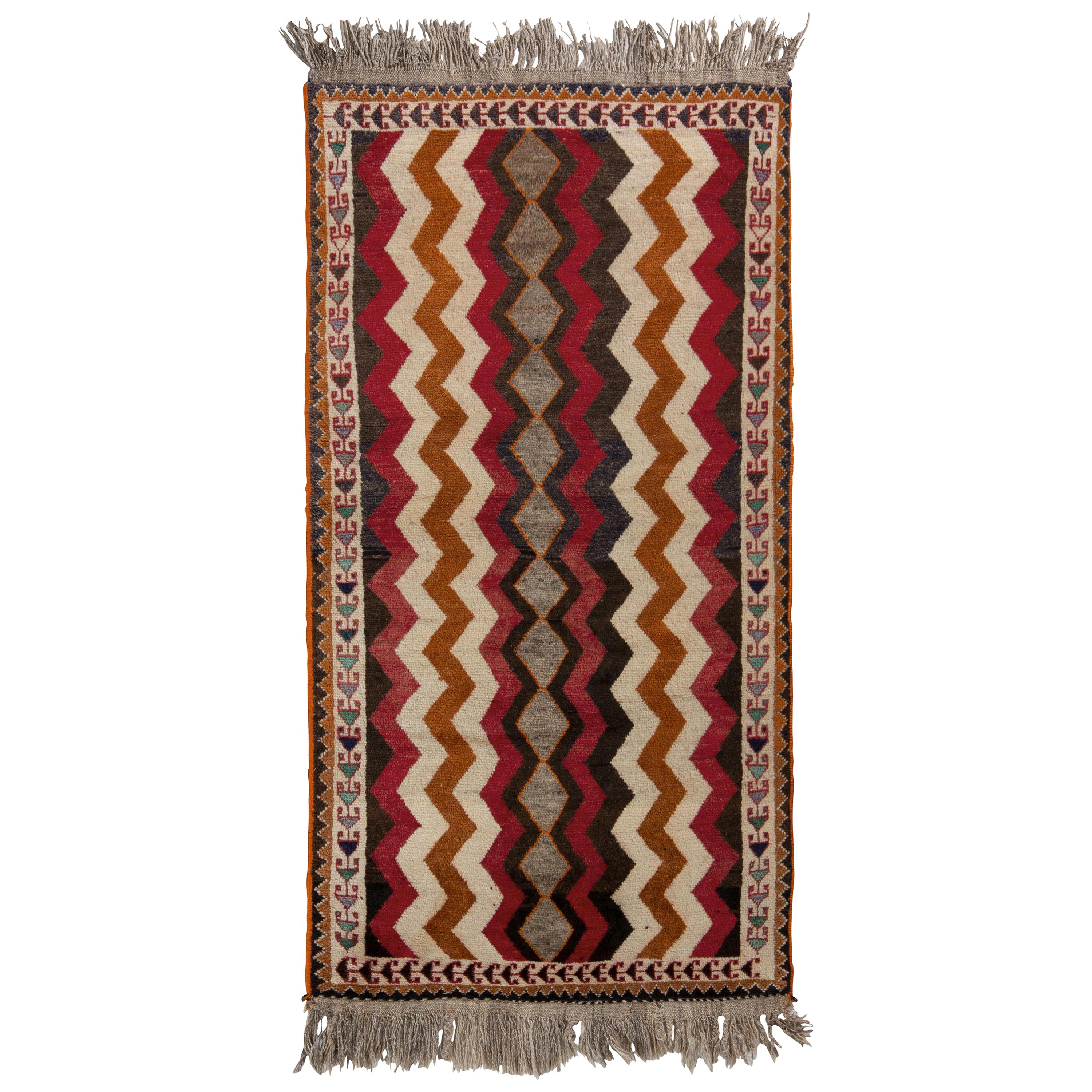 Antique Gabbeh Geometric Beige-Brown and Red Wool Persian Rug by Rug & Kilim For Sale