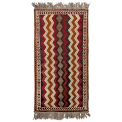 Antiker geometrischer Gabbeh-Perserteppich aus beige-brauner und roter Wolle von Teppich & Kelim