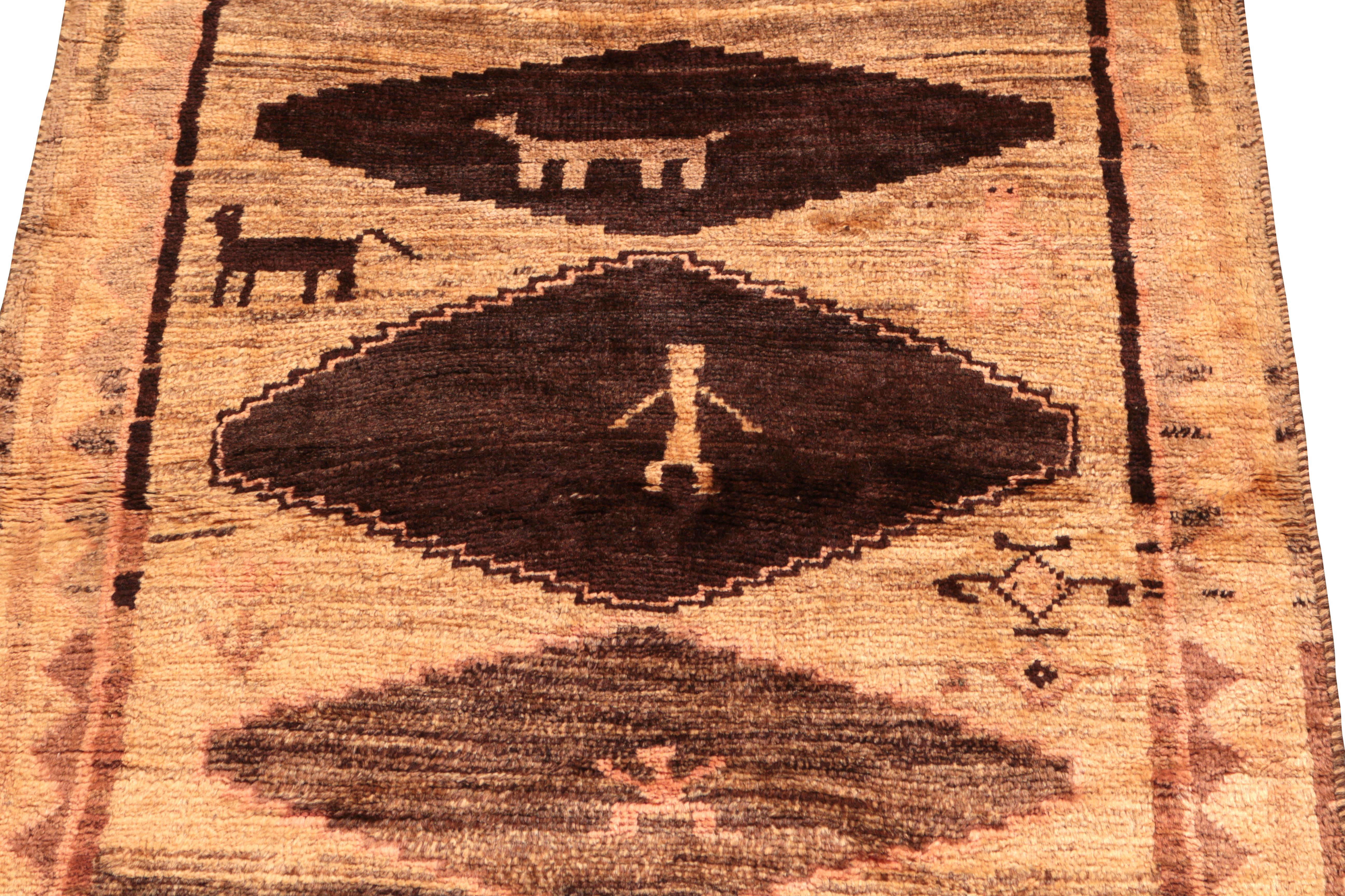 Tribal Antique Gabbeh Geometric Beige Brown Wool Persian Rug by Rug & Kilim