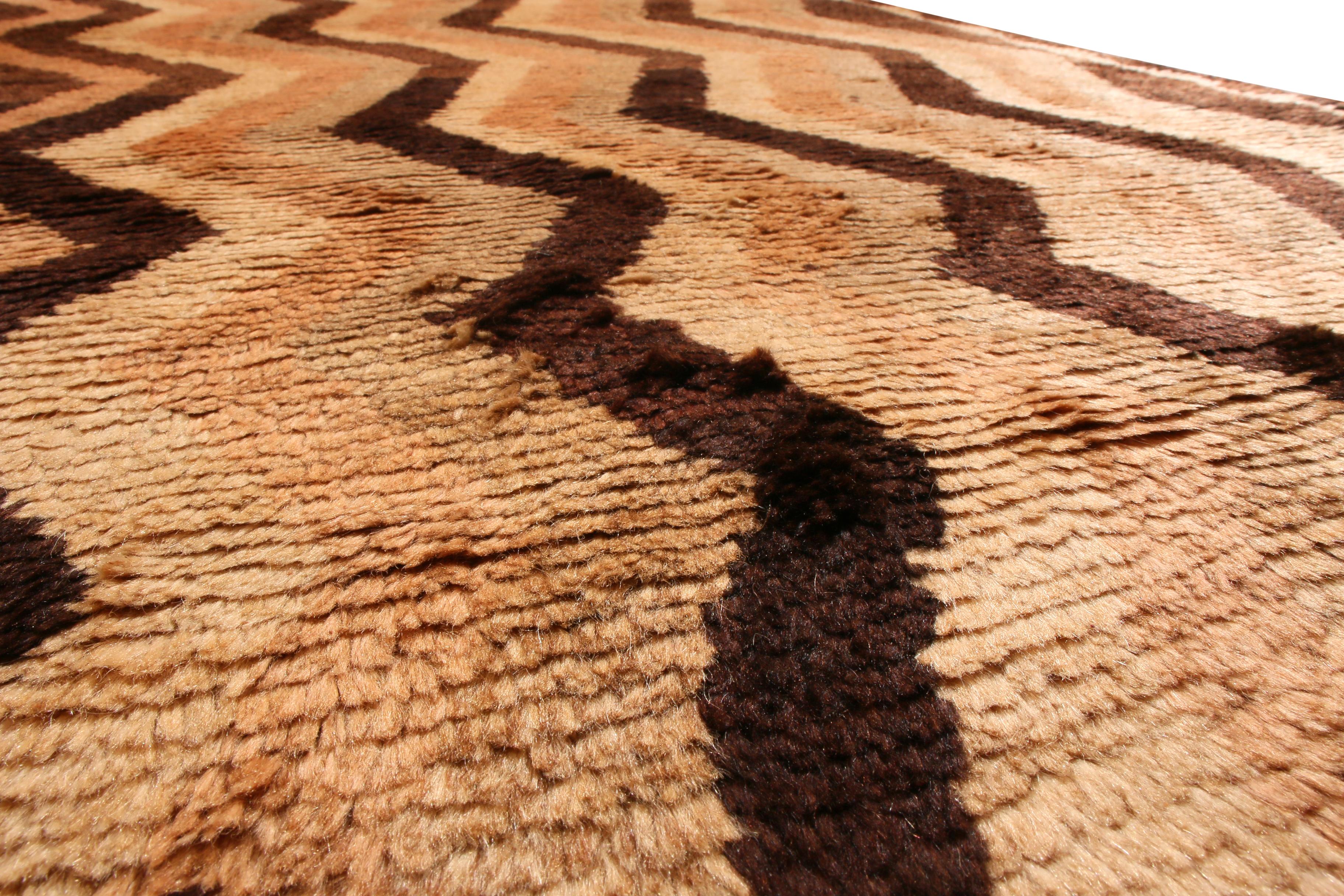 Tribal Antique Gabbeh Geometric Beige Brown Wool Persian Rug by Rug & Kilim For Sale