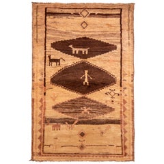 Antique Gabbeh Geometric Beige Brown Wool Persian Rug by Rug & Kilim