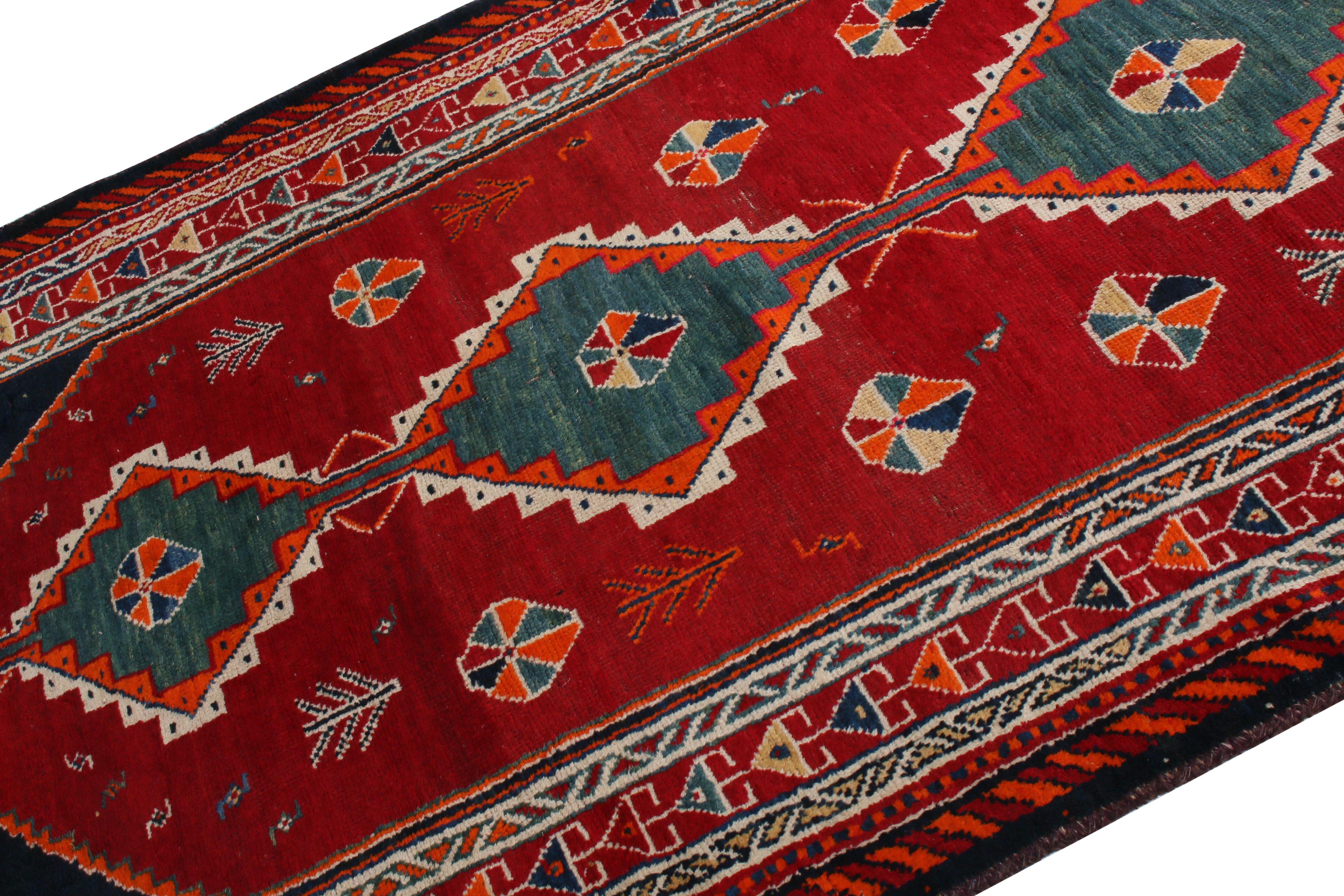 Antique Gabbeh Geometric Red and Blue Wool Persian Rug by Rug & Kilim In Good Condition For Sale In Long Island City, NY