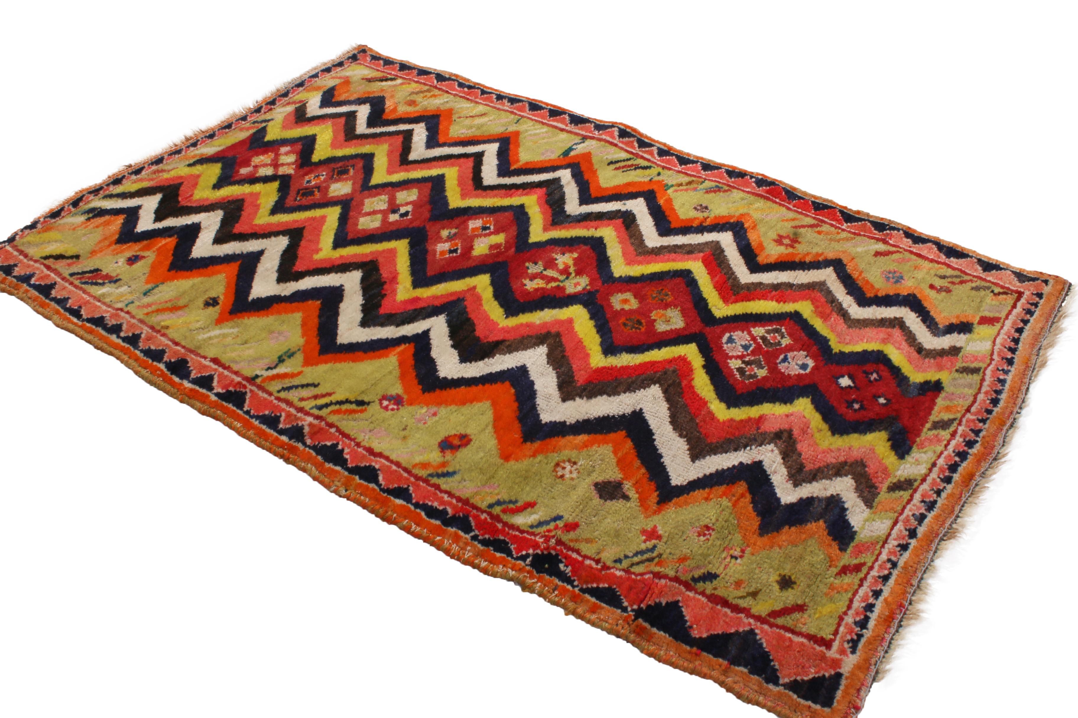 Hand-Knotted Antique Gabbeh Red and Green Wool Persian Rug by Rug & Kilim For Sale