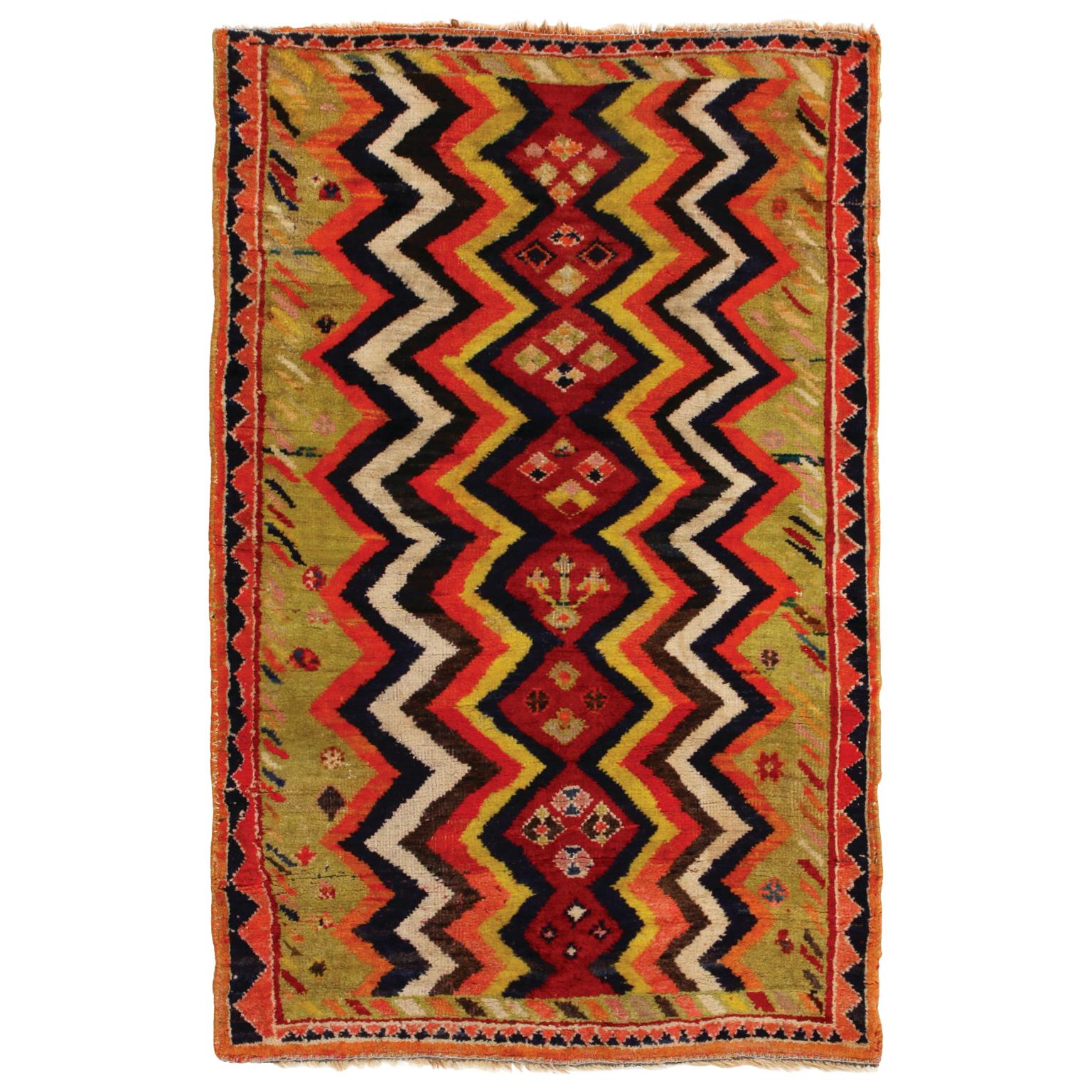 Antique Gabbeh Red and Green Wool Persian Rug by Rug & Kilim For Sale