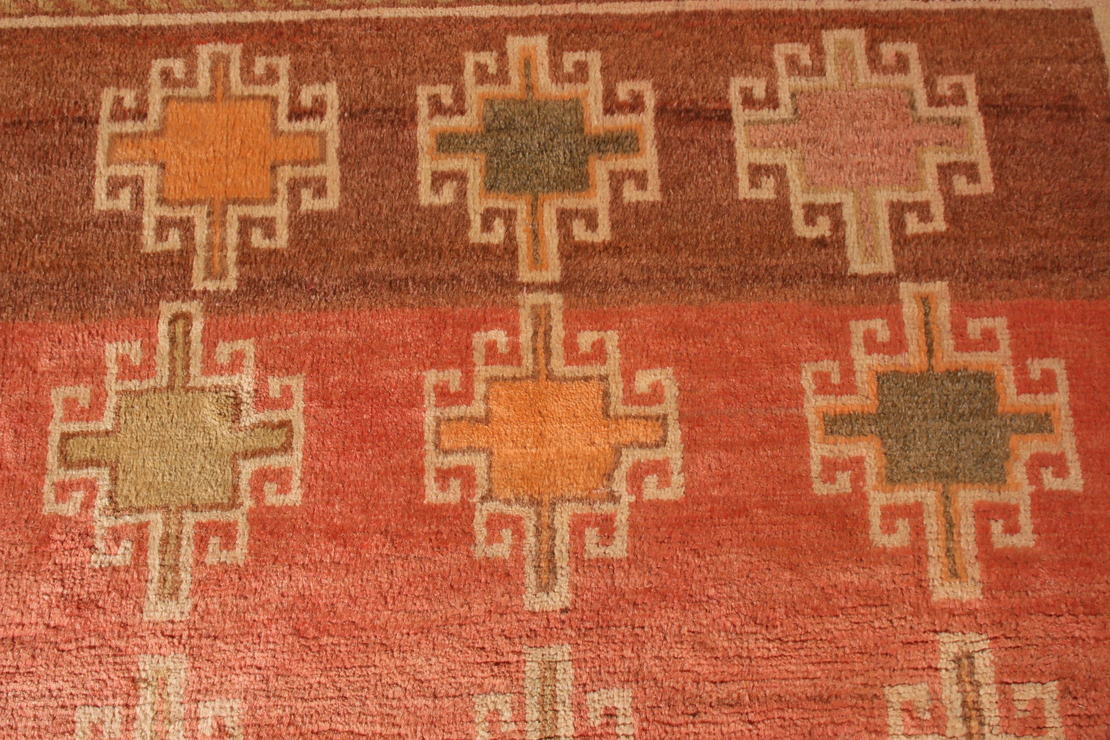 Hand-Knotted Antique Gabbeh Rug Coral Orange and Red Wool Persian Tribal by Rug & Kilim For Sale