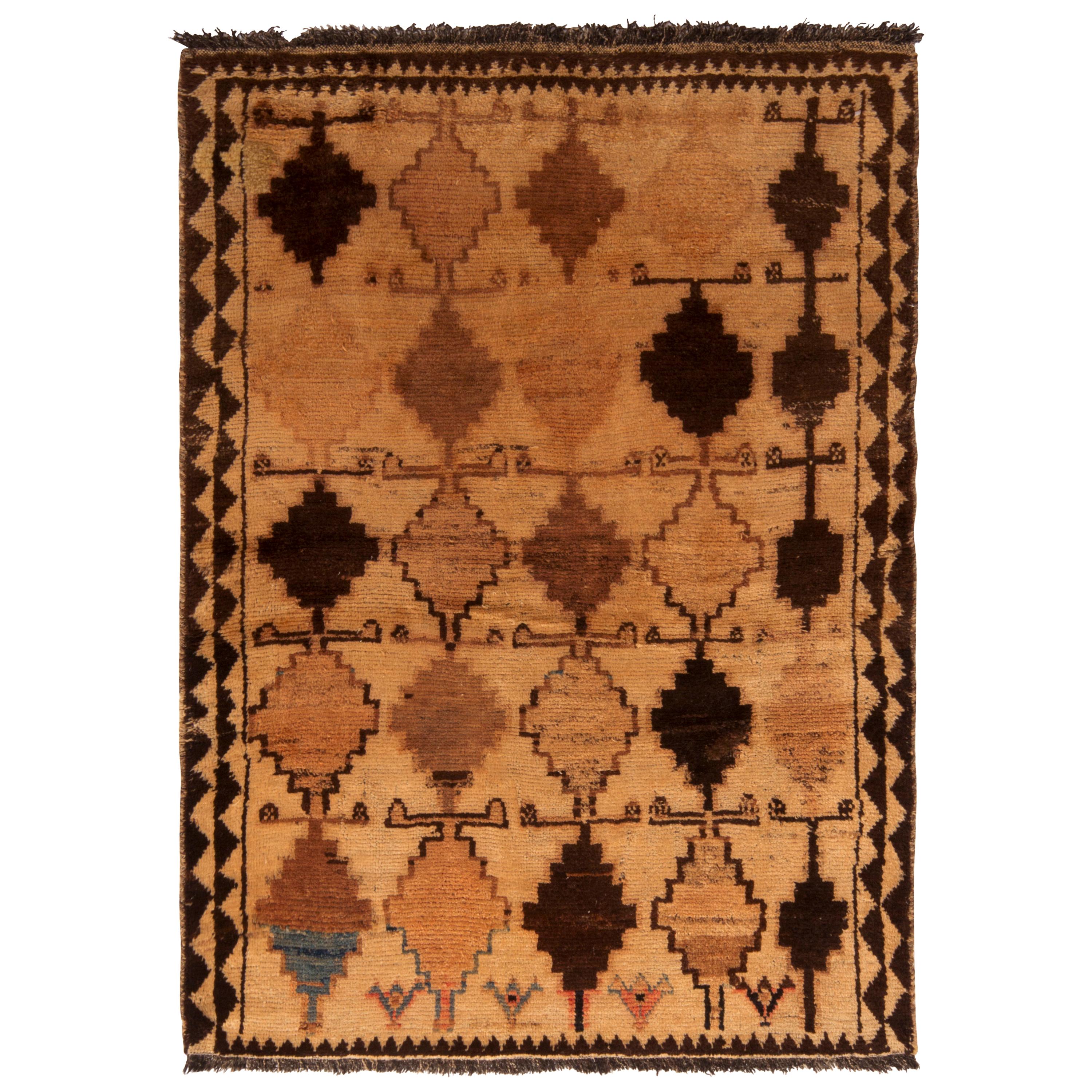 Antique Gabbeh Rug Tribal Beige Brown Persian Diamond Pattern by Rug & Kilim For Sale