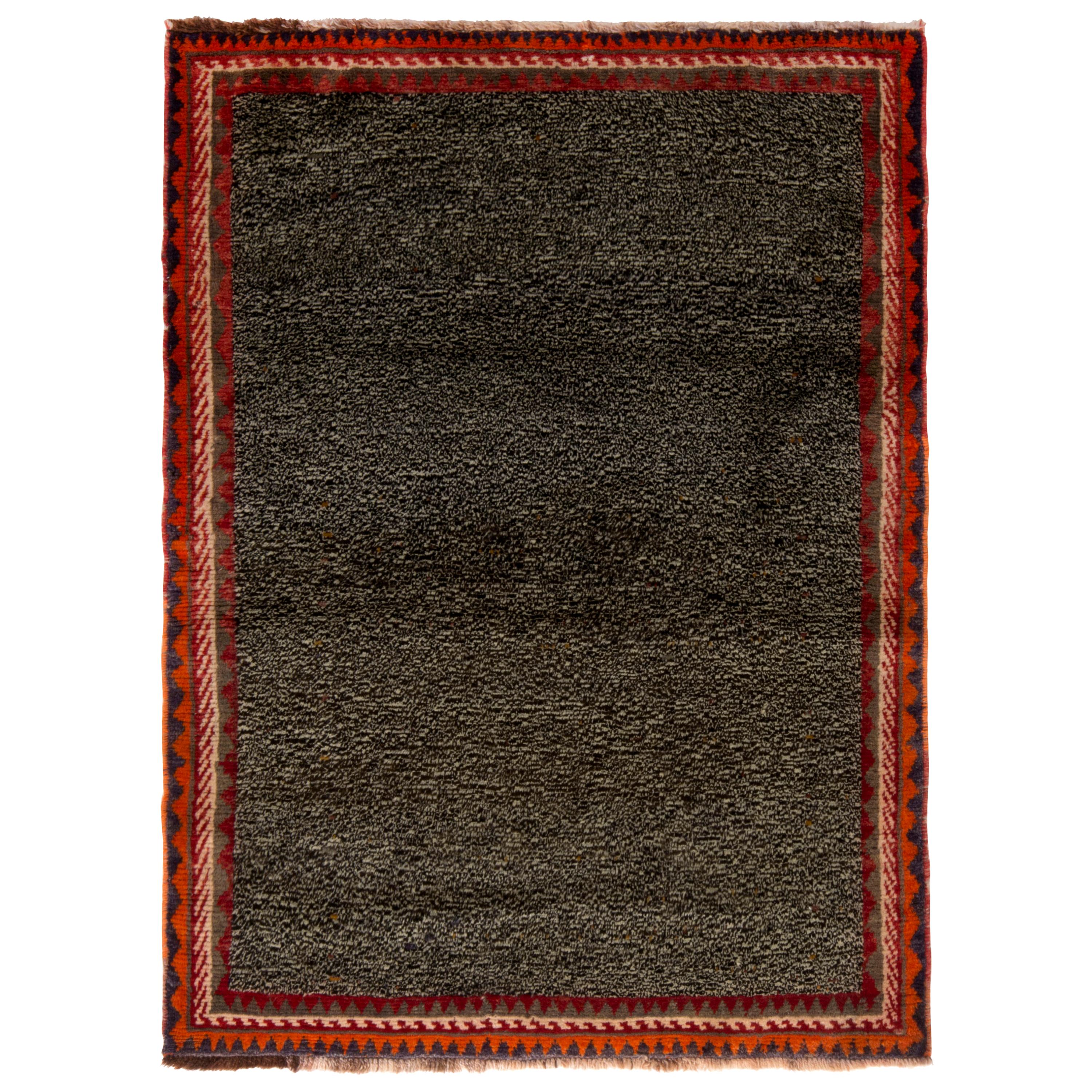 Antique Gabbeh Transitional Gray and Red Wool Persian Rug by Rug and