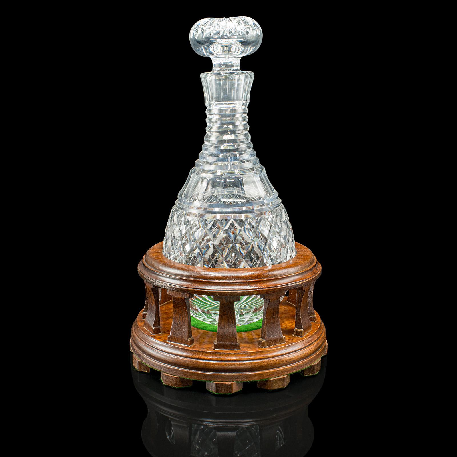 Decantador de Barcos Antiguo, Vidrio Tallado Inglés, Recipiente para Aguardiente, Eduardiano Británico