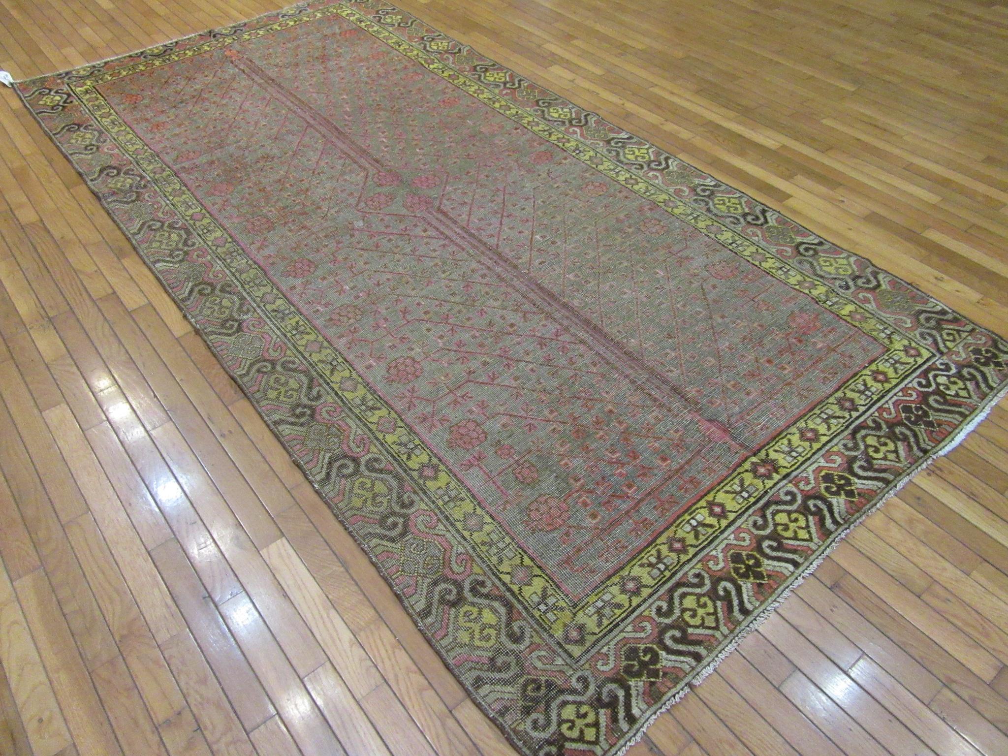 Antique Hand Knotted Wool Gallery Size Khotan Rug For Sale 6