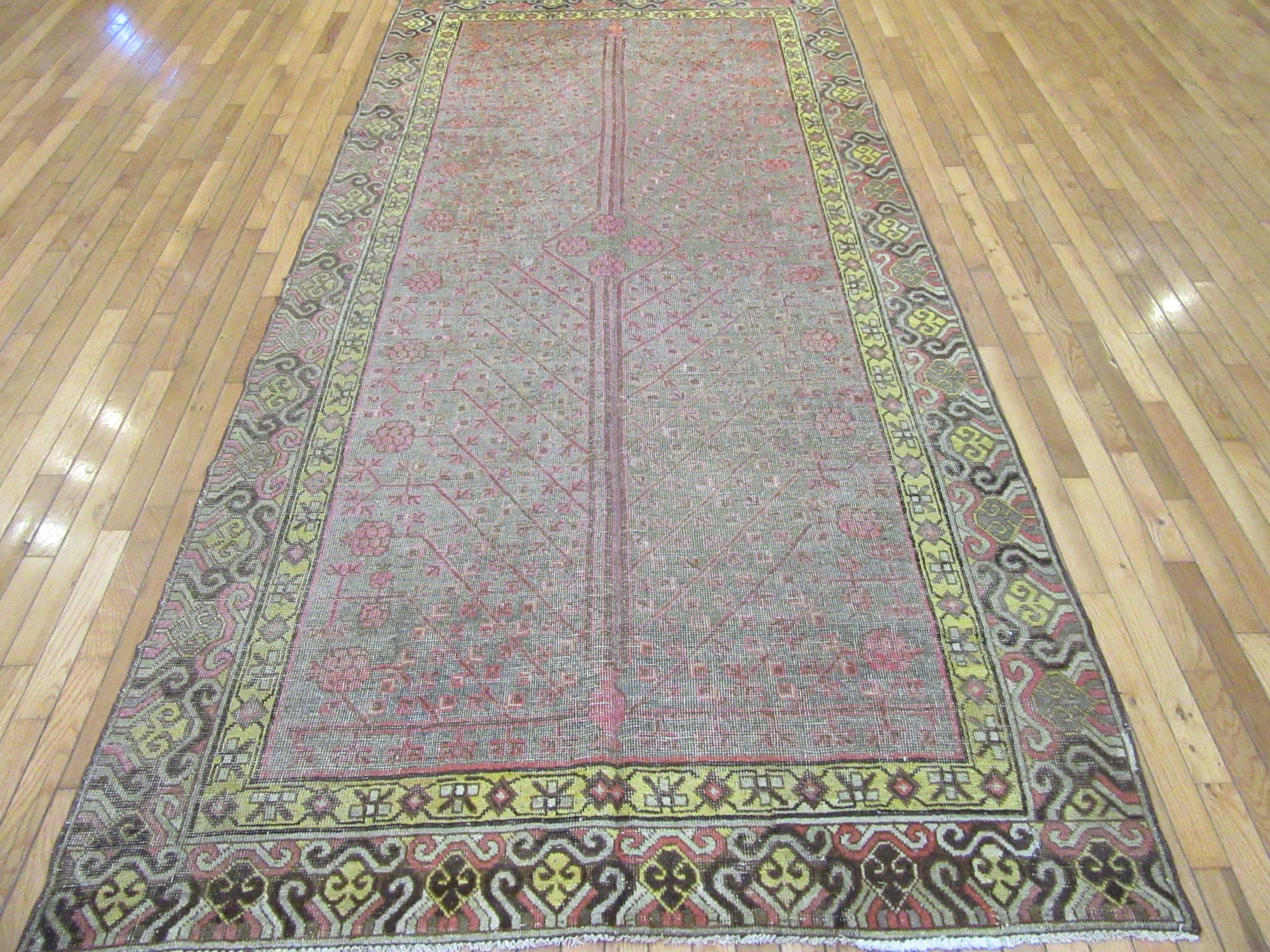 Antique Hand Knotted Wool Gallery Size Khotan Rug For Sale 1