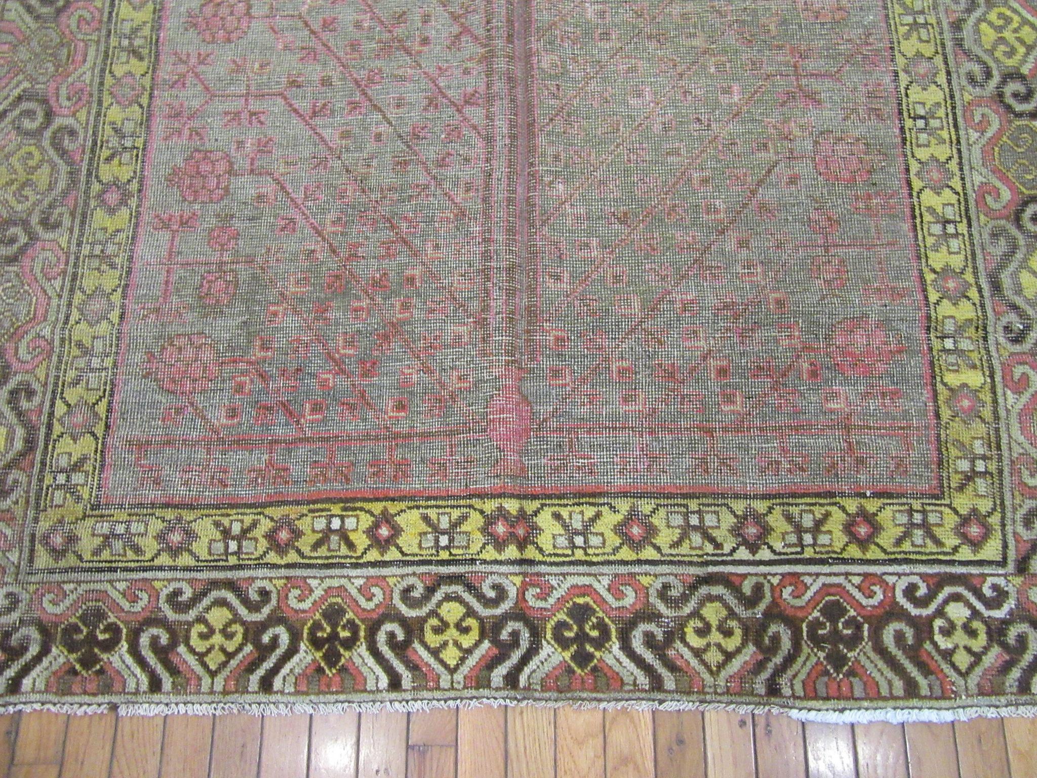 Antique Hand Knotted Wool Gallery Size Khotan Rug For Sale 2