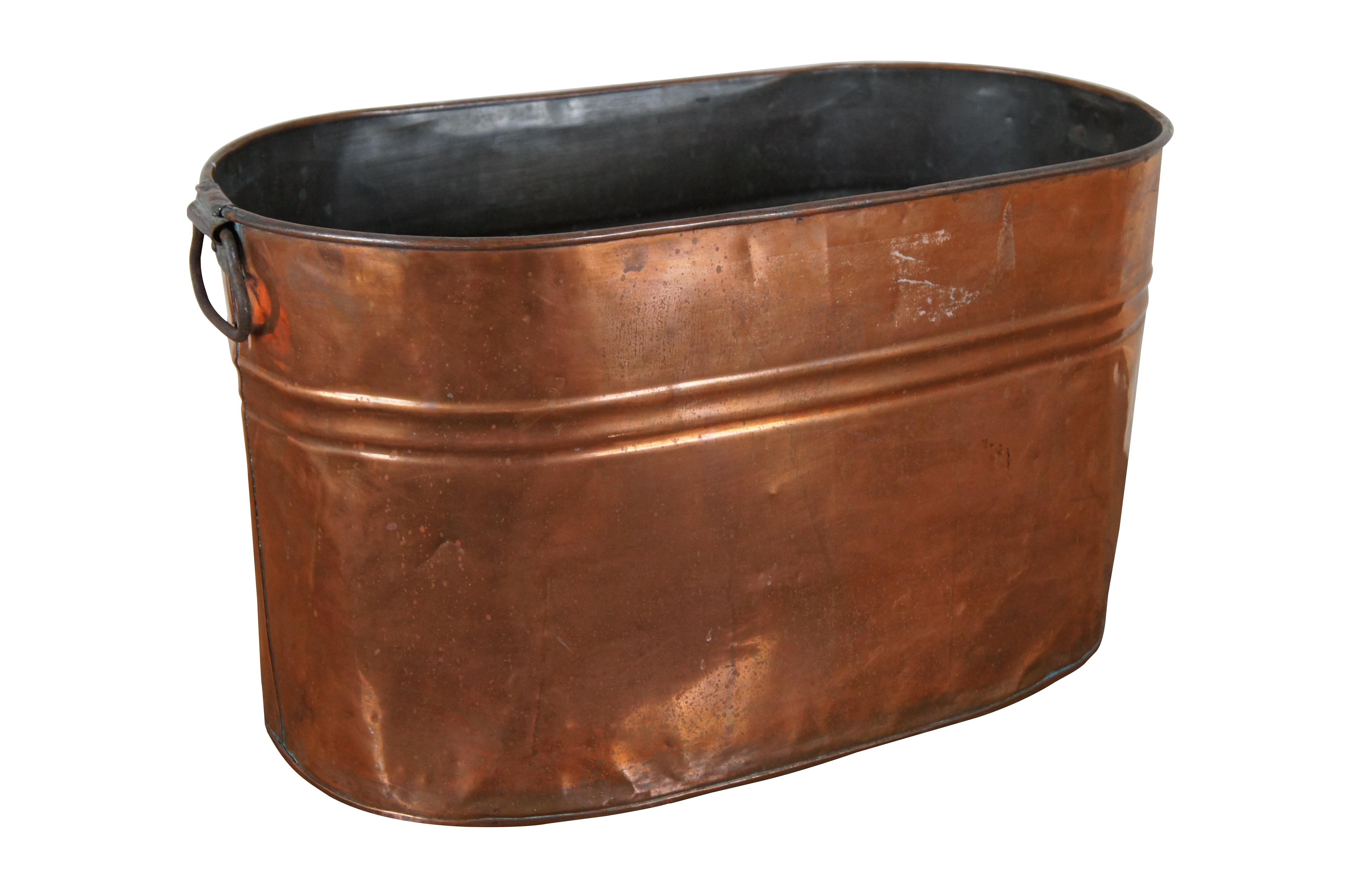 Country Antique Galvanized Copper Boiler Wash Tub Farmhouse Fireplace Coal Log Bin
