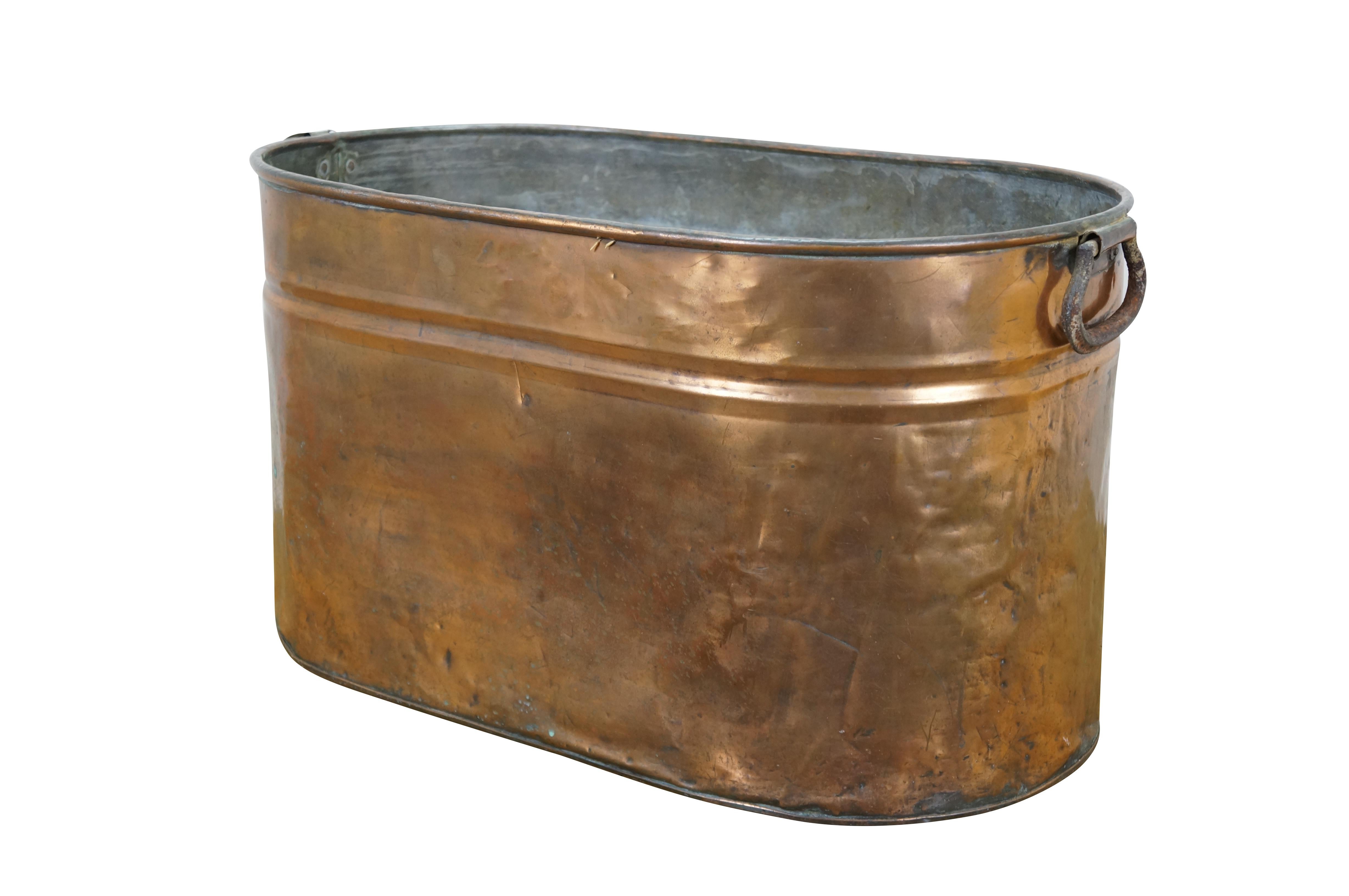 Antike Galvanisiert Kupfer Kessel Waschbecken Bauernhaus Kamin Kohle Log Bin 24