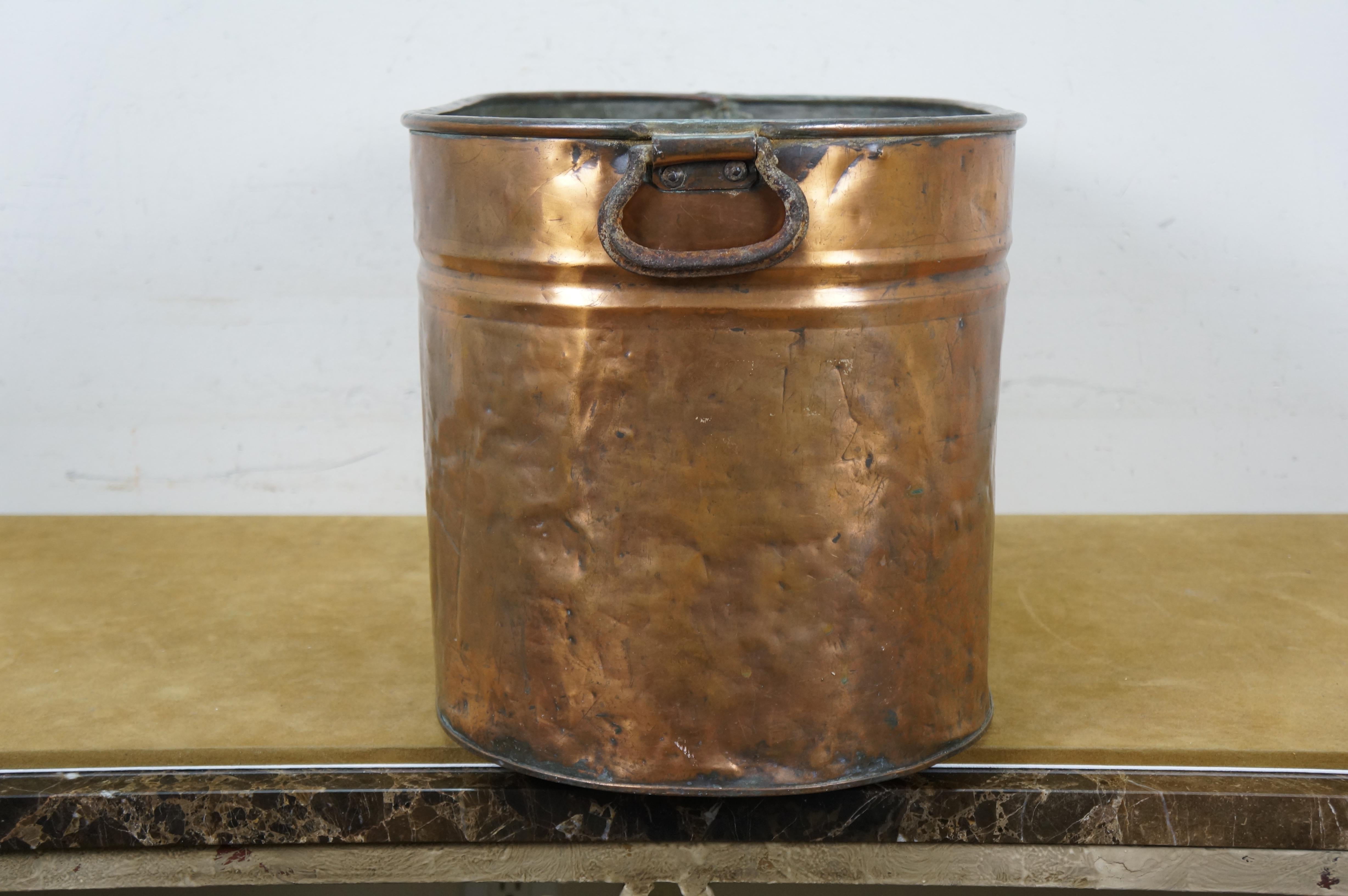 Antike Galvanisiert Kupfer Kessel Waschbecken Bauernhaus Kamin Kohle Log Bin 24
