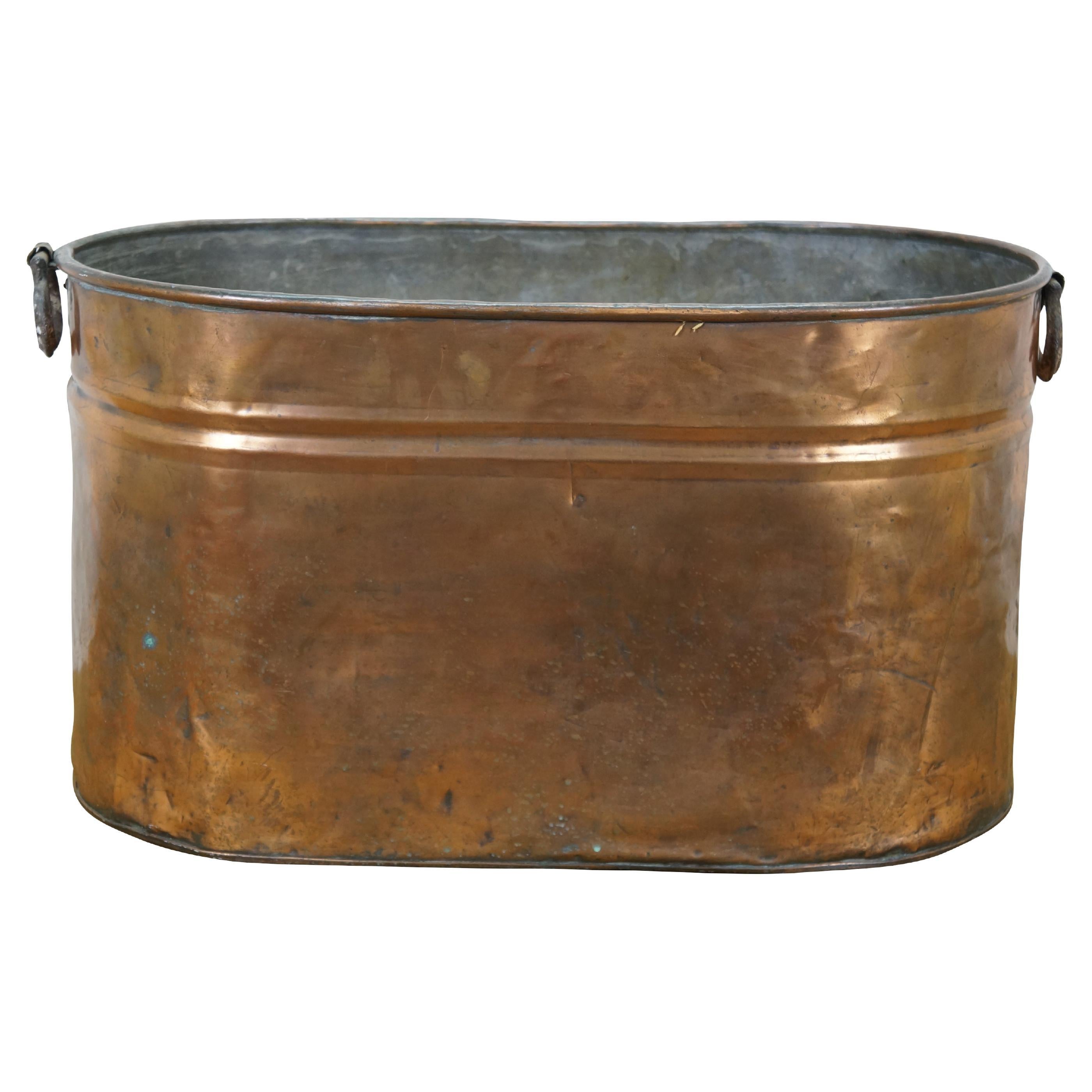 Antike Galvanisiert Kupfer Kessel Waschbecken Bauernhaus Kamin Kohle Log Bin 24"