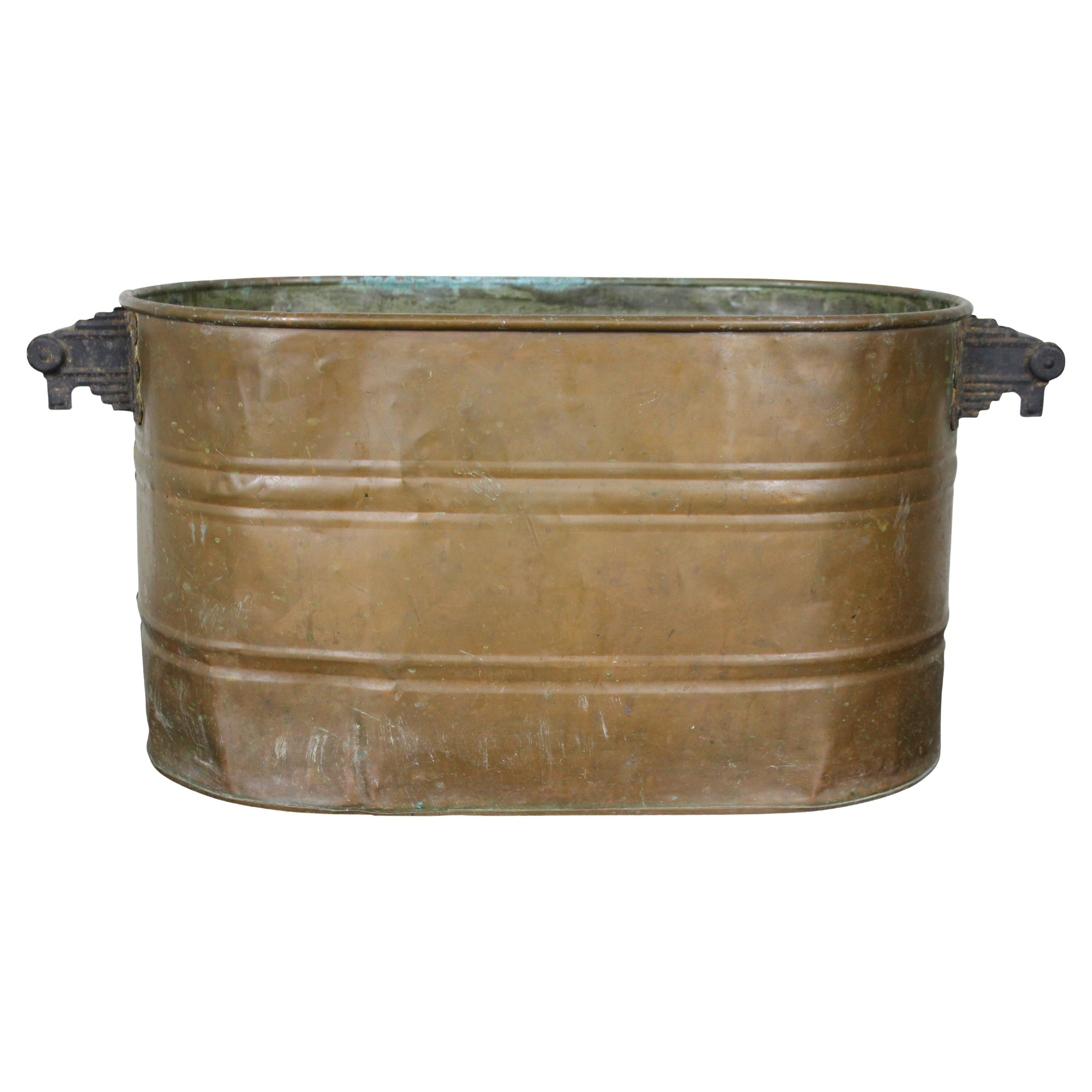 Antique Galvanized Copper Boiler Wash Tub Farmhouse Fireplace Coal Log Bin