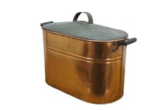 Antique Galvanized Copper Boiler Wash Tub Farmhouse Fireplace Coal Log Bin Lid 2