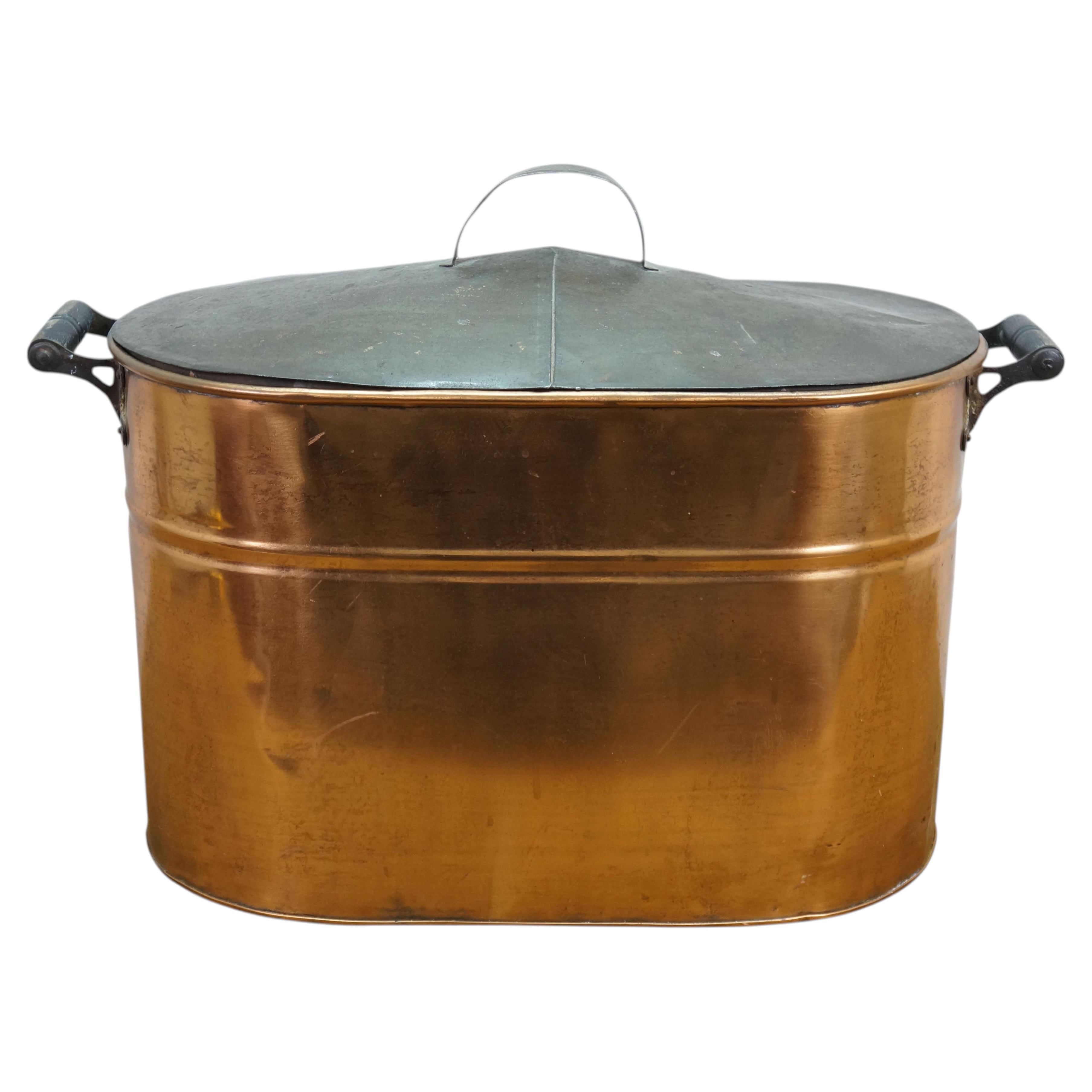 Couvercle de bac à charbon pour cheminée de ferme, ancien, en cuivre Galvan, provenant d'une cuve de lavage de chaudière, n° 2 en vente