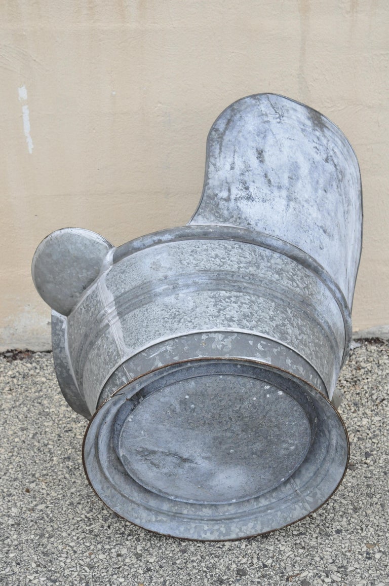 Antique Galvanized Metal Tin Cowboy Bathtub Sit Down Hip Tub with