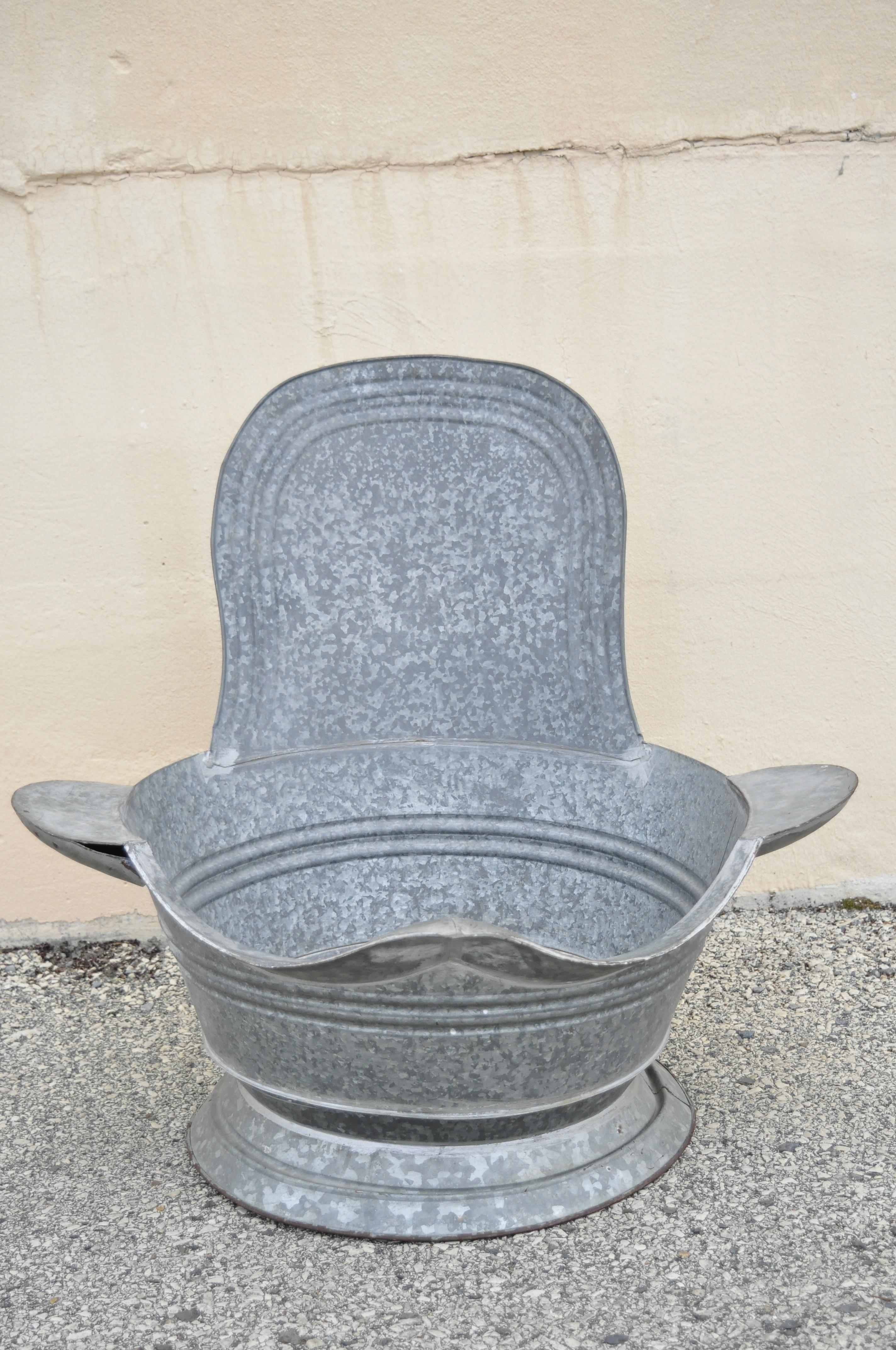 Antique Galvanized Metal Tin Cowboy Bathtub Sit Down Hip Tub with Backrest 2