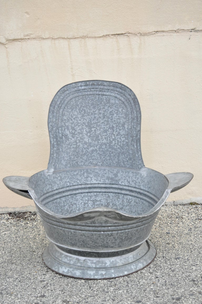 Antique Galvanized Metal Tin Cowboy Bathtub Sit Down Hip Tub with