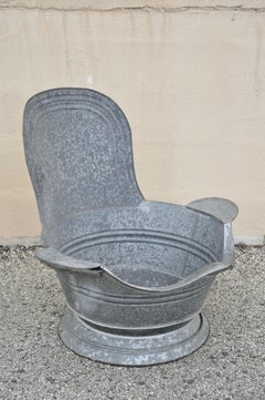 Antique Galvanized Metal Tin Cowboy Bathtub Sit Down Hip Tub with Backrest