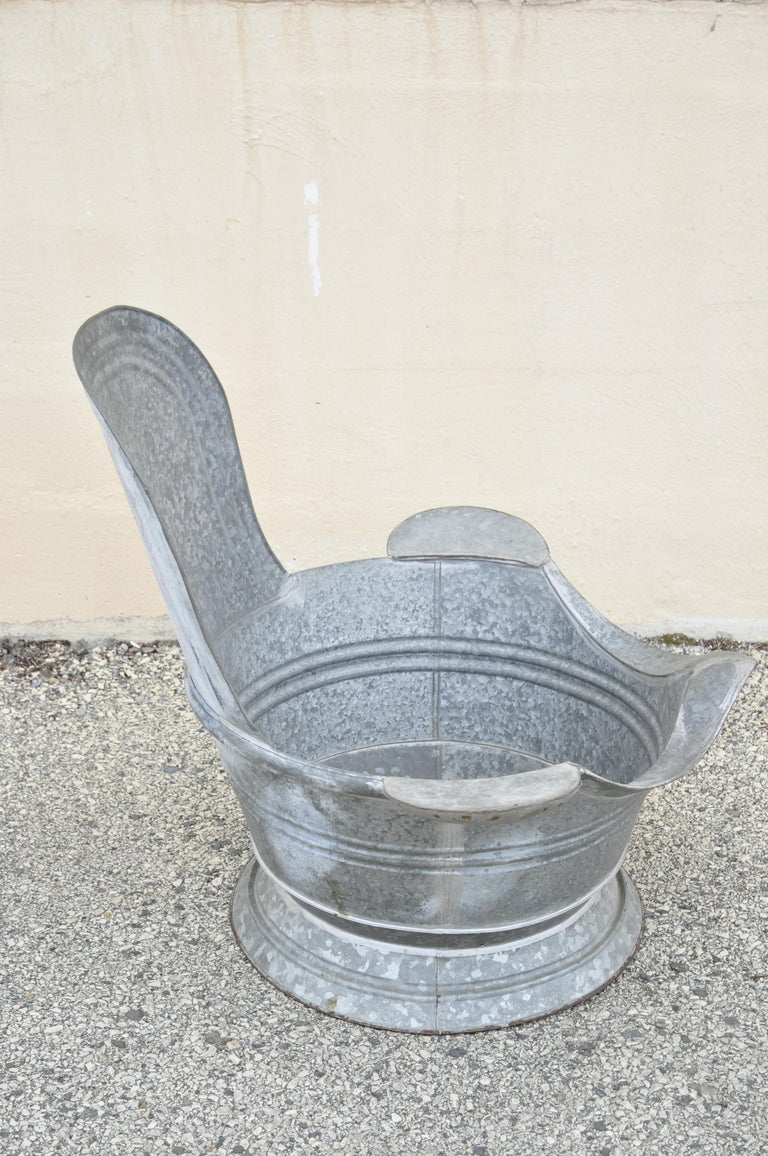 Antique Galvanized Metal Tin Cowboy Bathtub Sit Down Hip Tub with