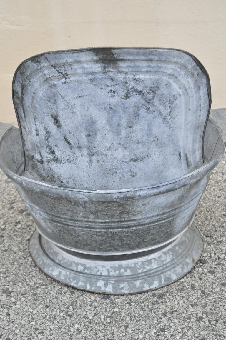 Antique Galvanized Metal Tin Cowboy Bathtub Sit Down Hip Tub with