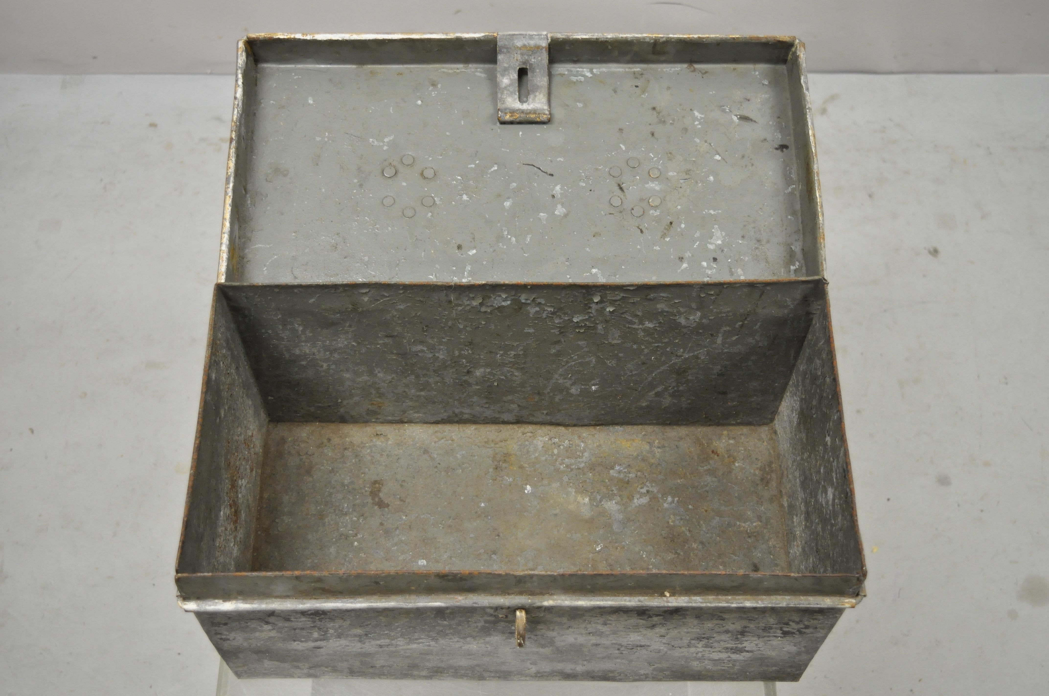 Primitive Antique Galvanized Steel Metal Rustic Tool Box with Handle