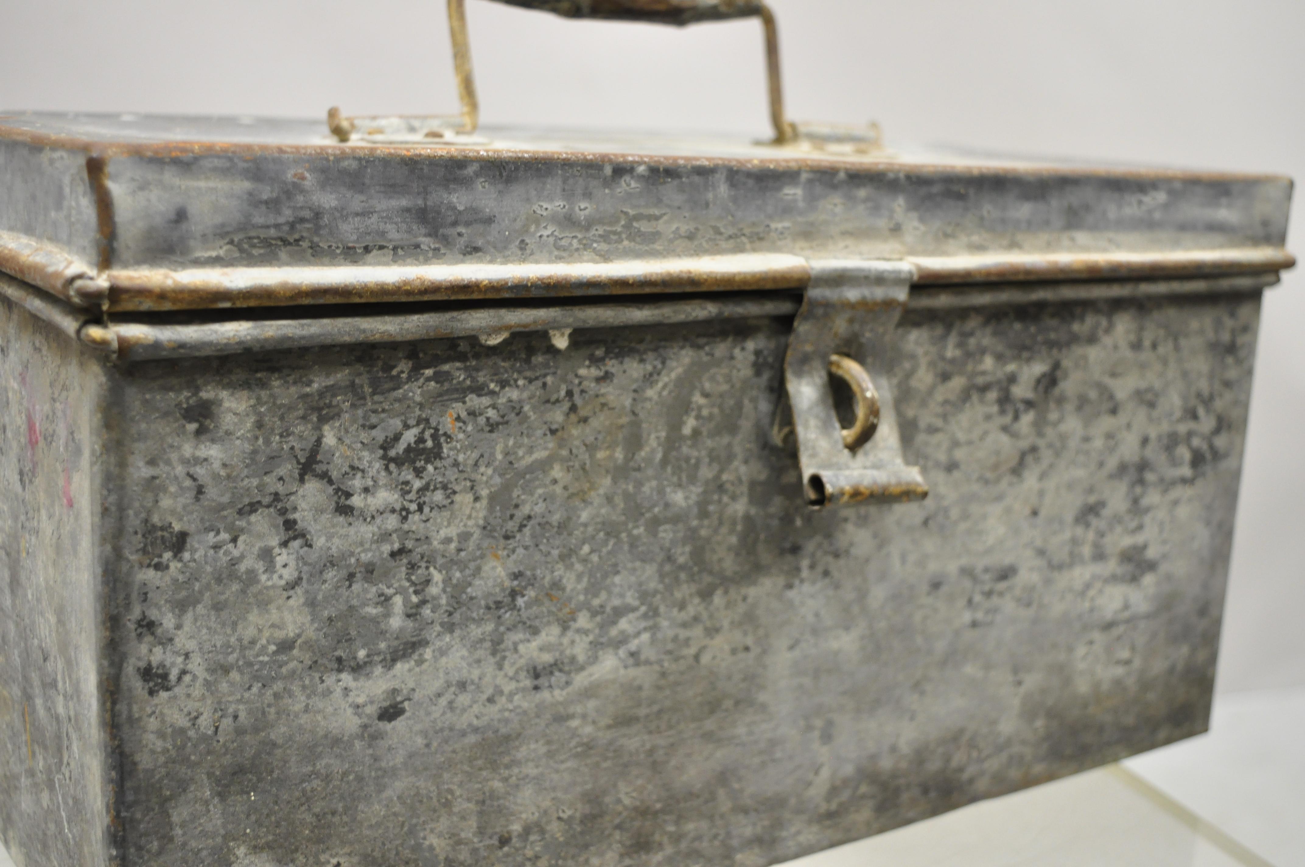 French Antique Galvanized Steel Metal Rustic Tool Box with Handle