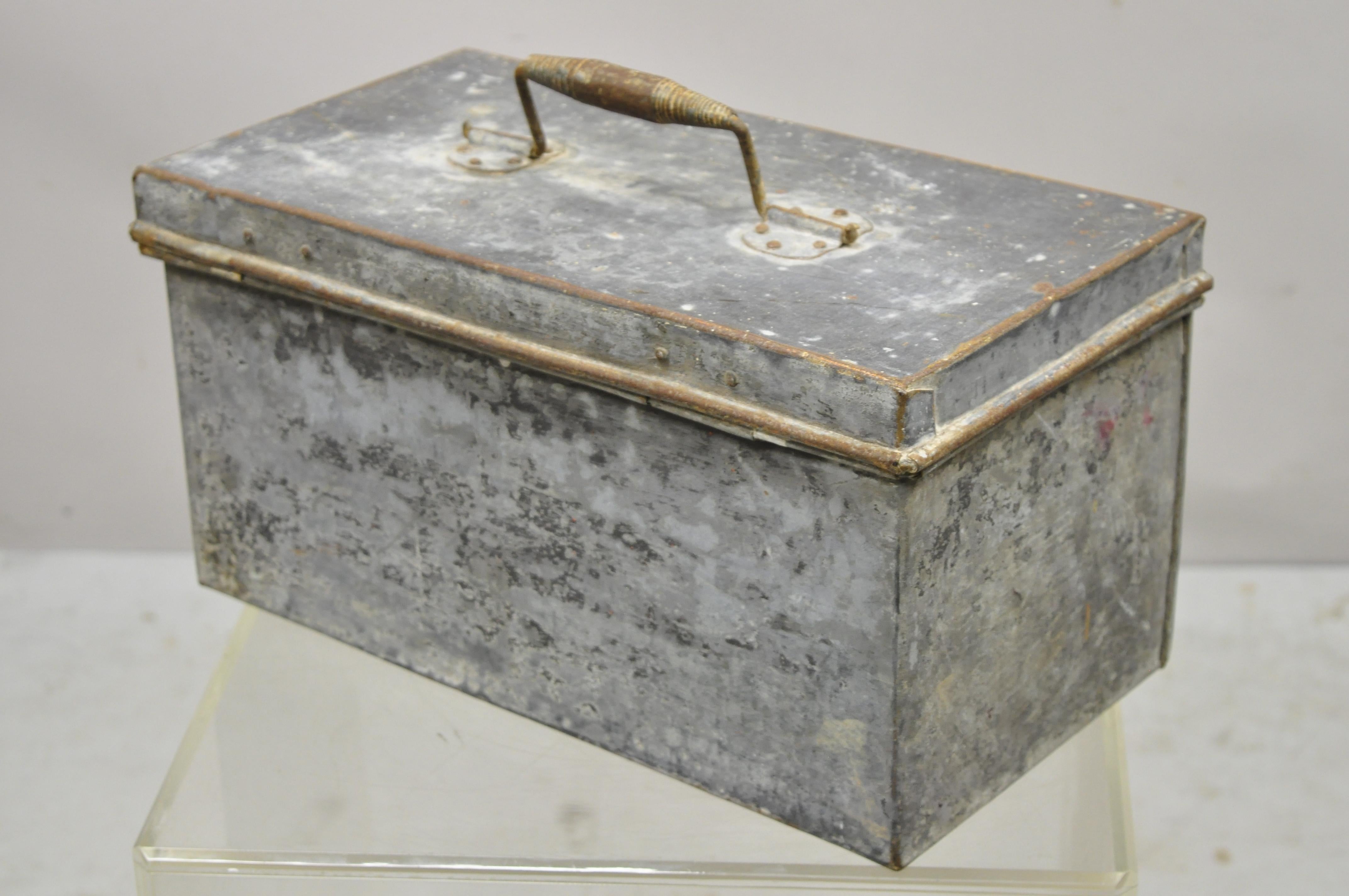20th Century Antique Galvanized Steel Metal Rustic Tool Box with Handle