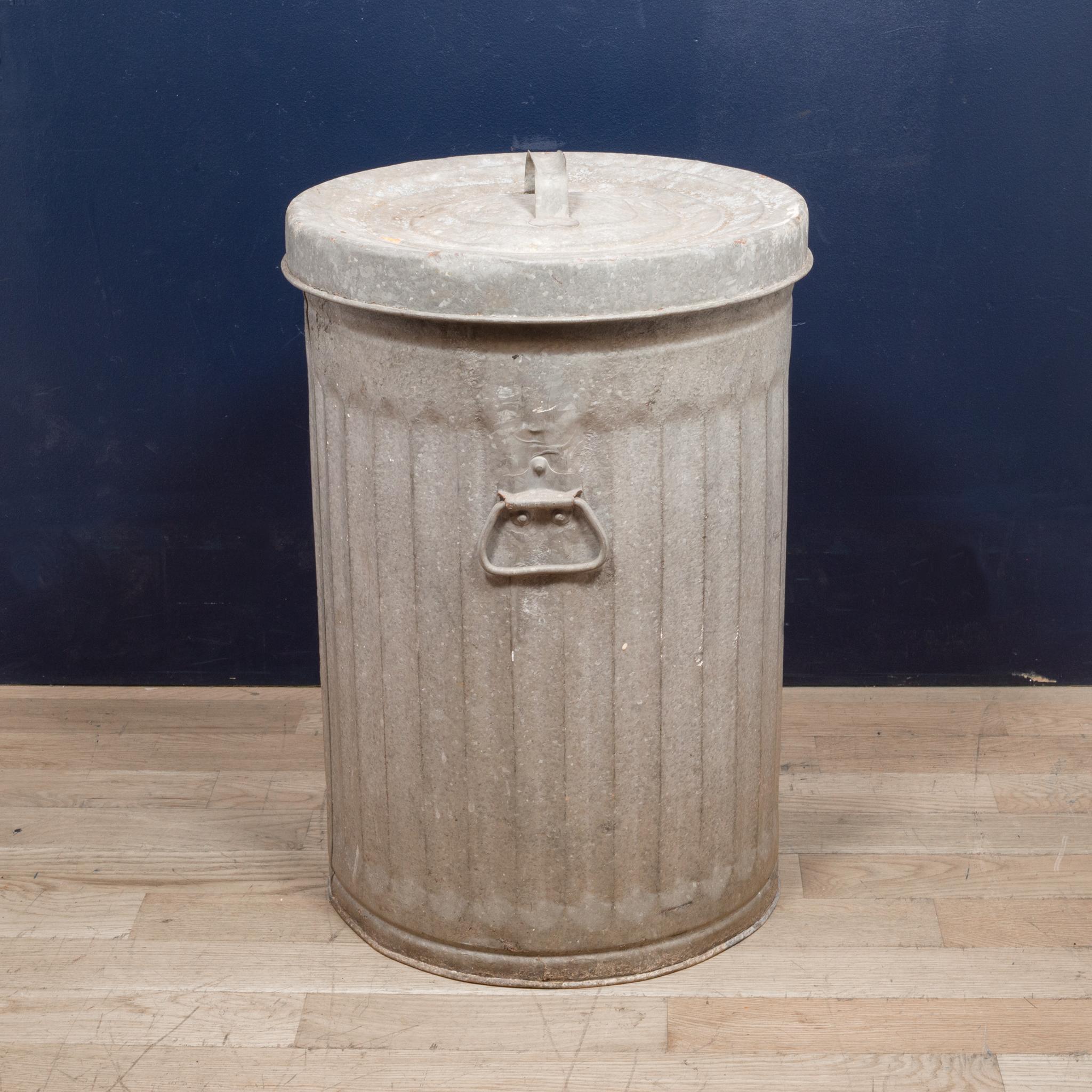 20th Century Antique Galvanized Steel Trash Can, circa 1940-1950