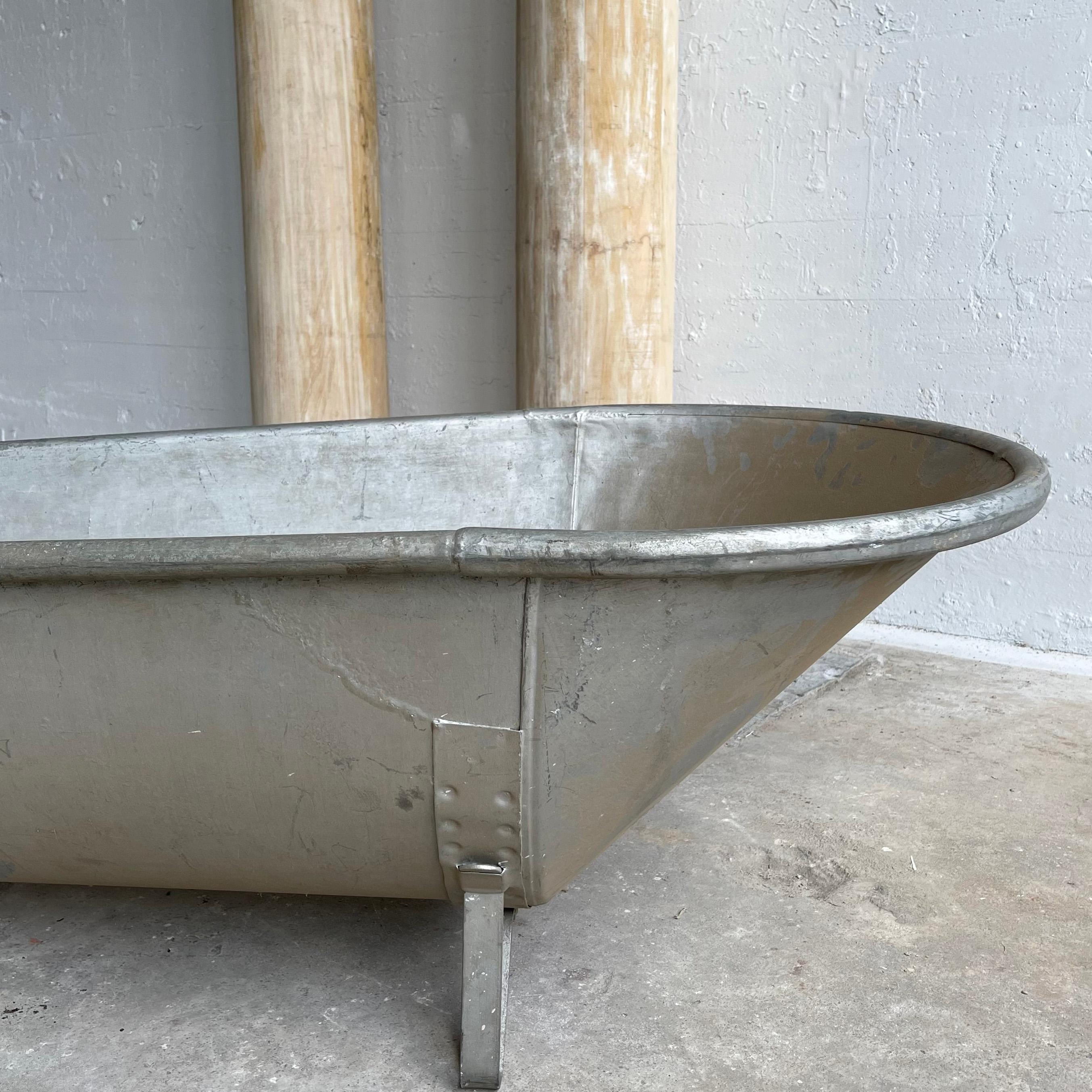19th Century Antique Galvanized Tin Cowboy Wash Tub For Sale