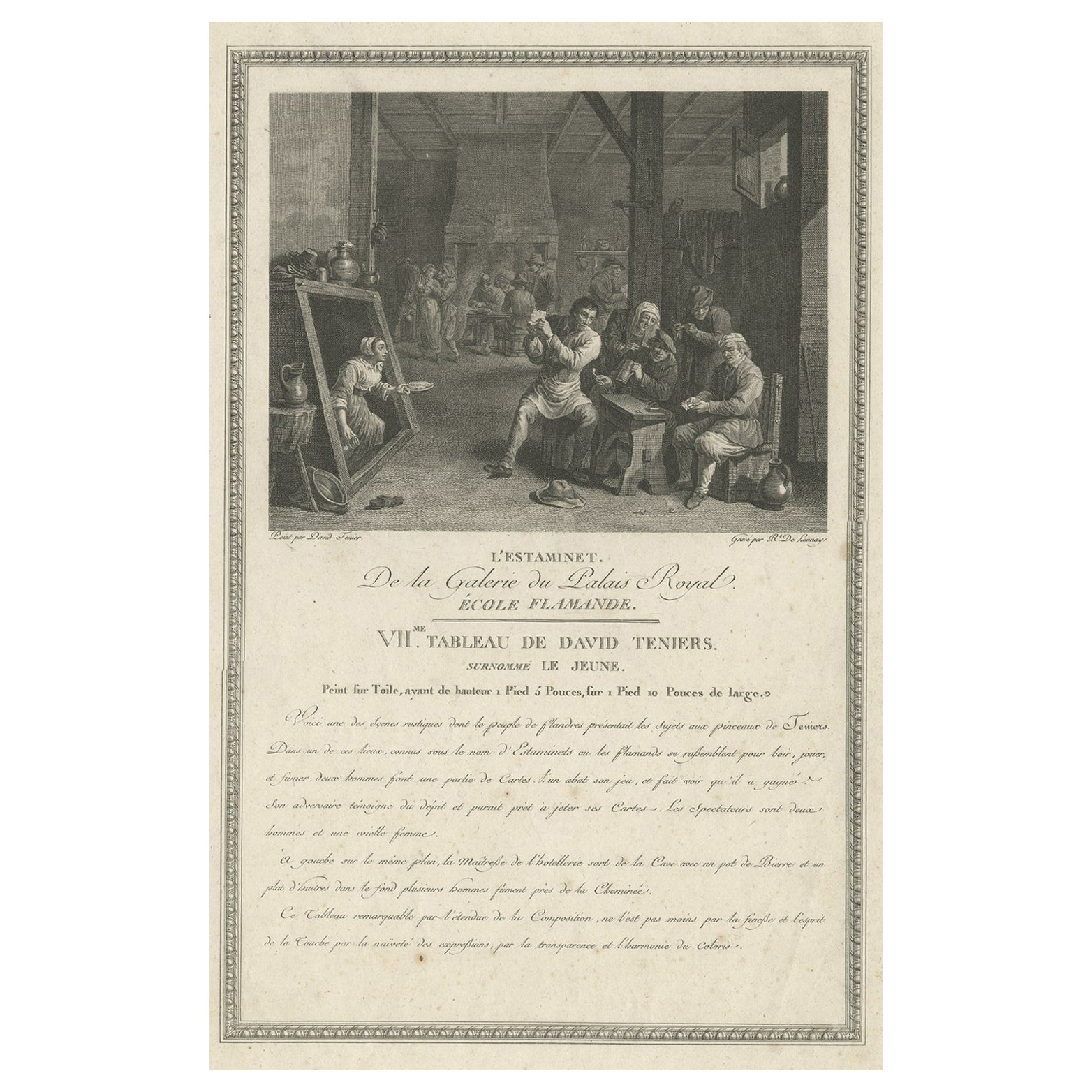 Antiker Gambling-Druck eines Gasthauses mit Spielkarten von Bauern, um 1808