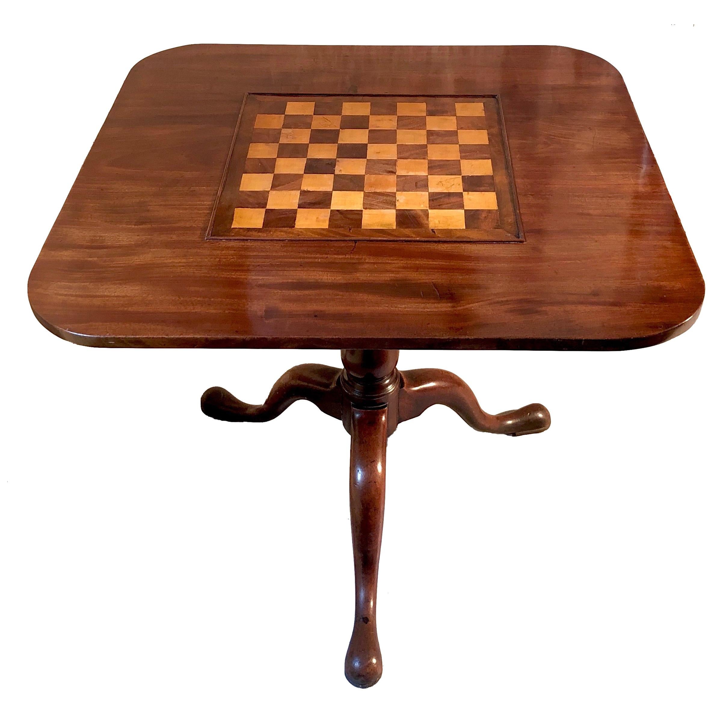 Antique Game Table Chessboard Birdcage Mahogany Satinwood Tripod England For Sale