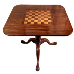 Antique Game Table Chessboard Birdcage Mahogany Satinwood Tripod England