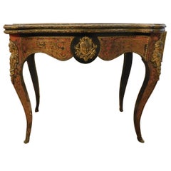 Antique Game Table, Opening, Inlaid in Brass and Tortoise, 1850, Italy