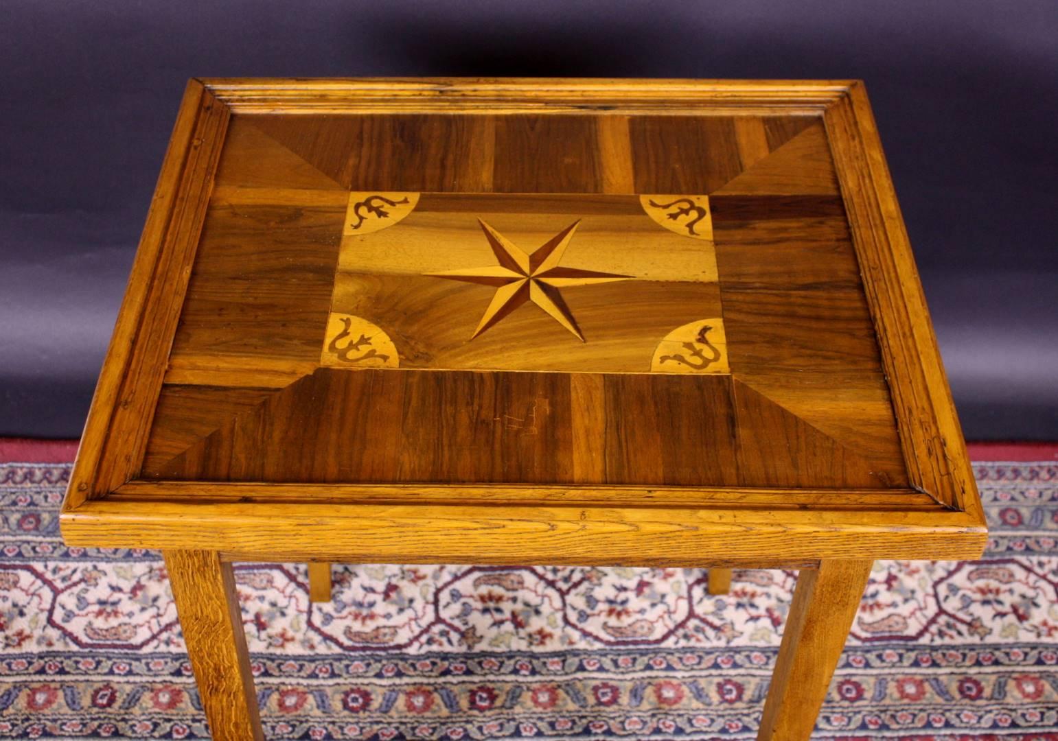 Hand-Crafted Antique Game Table with Marquetry Works For Sale