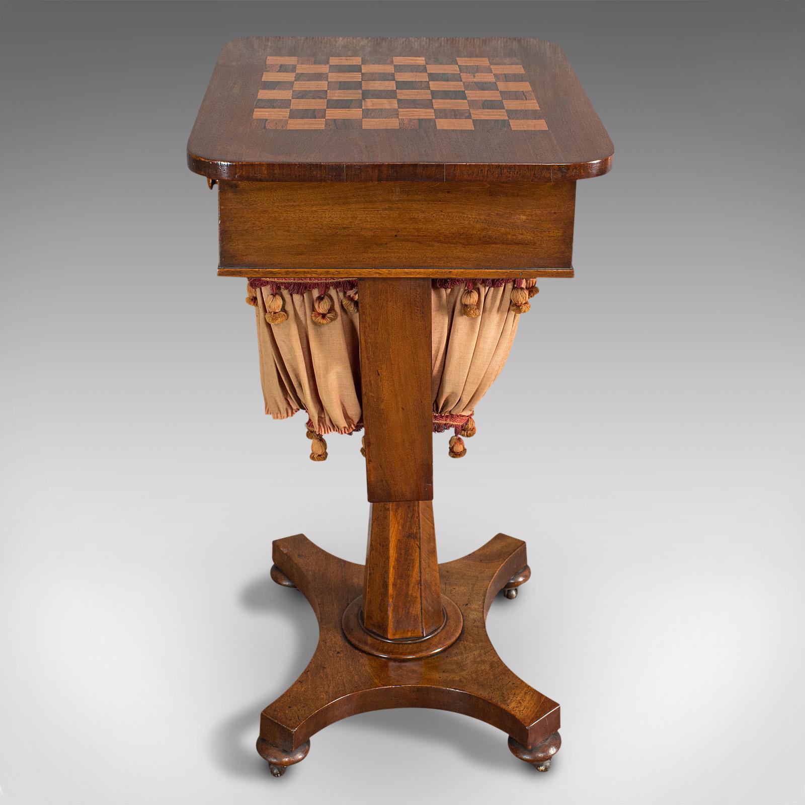 Parquetry Antique Games Table, English, Mahogany, Chess, Workstation, Victorian, 1860