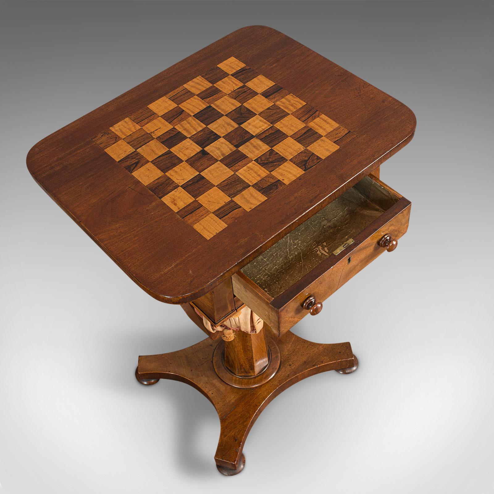 19th Century Antique Games Table, English, Mahogany, Chess, Workstation, Victorian, 1860