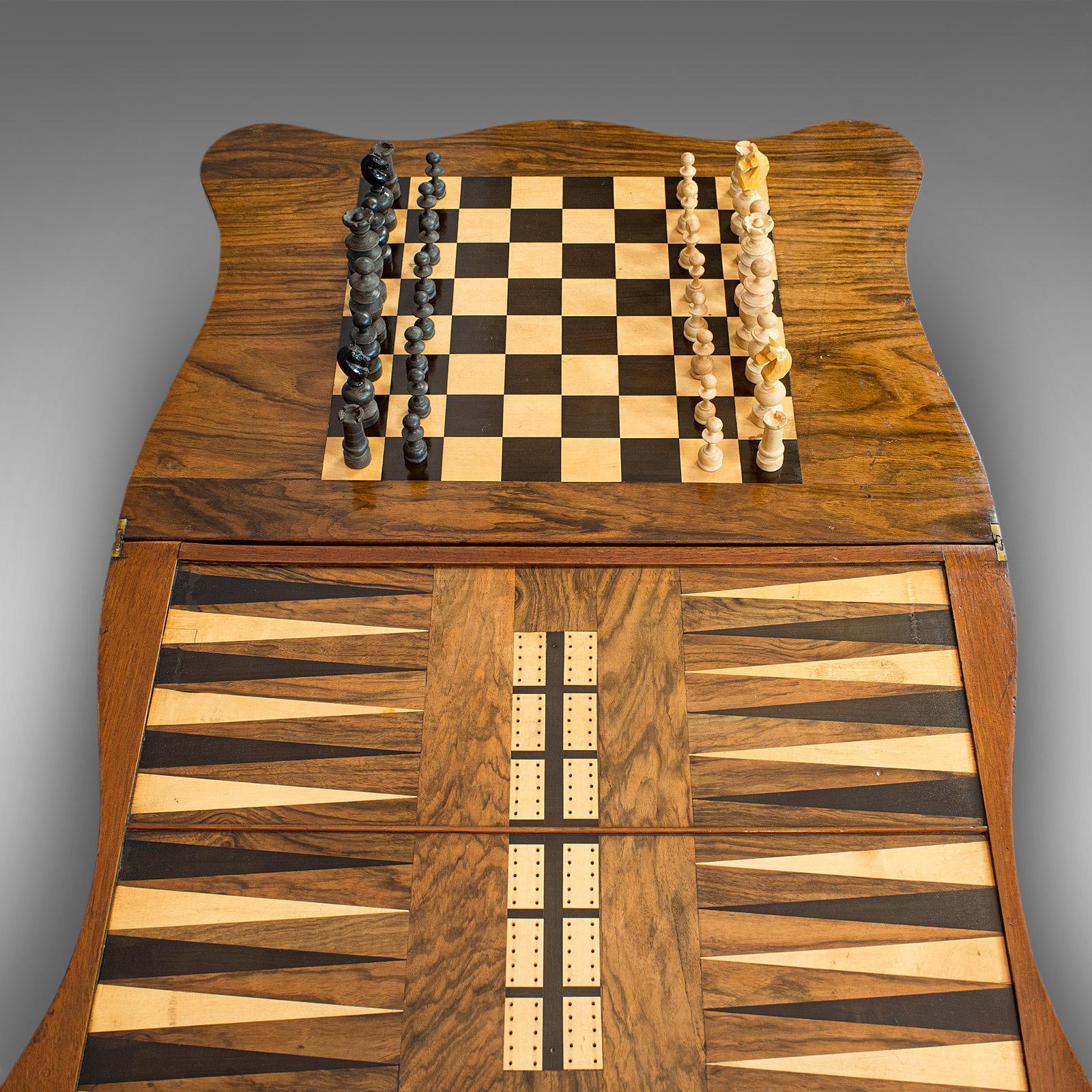 Antique Games Table, English, Walnut, Burr, Chess, Backgammon, Victorian 4