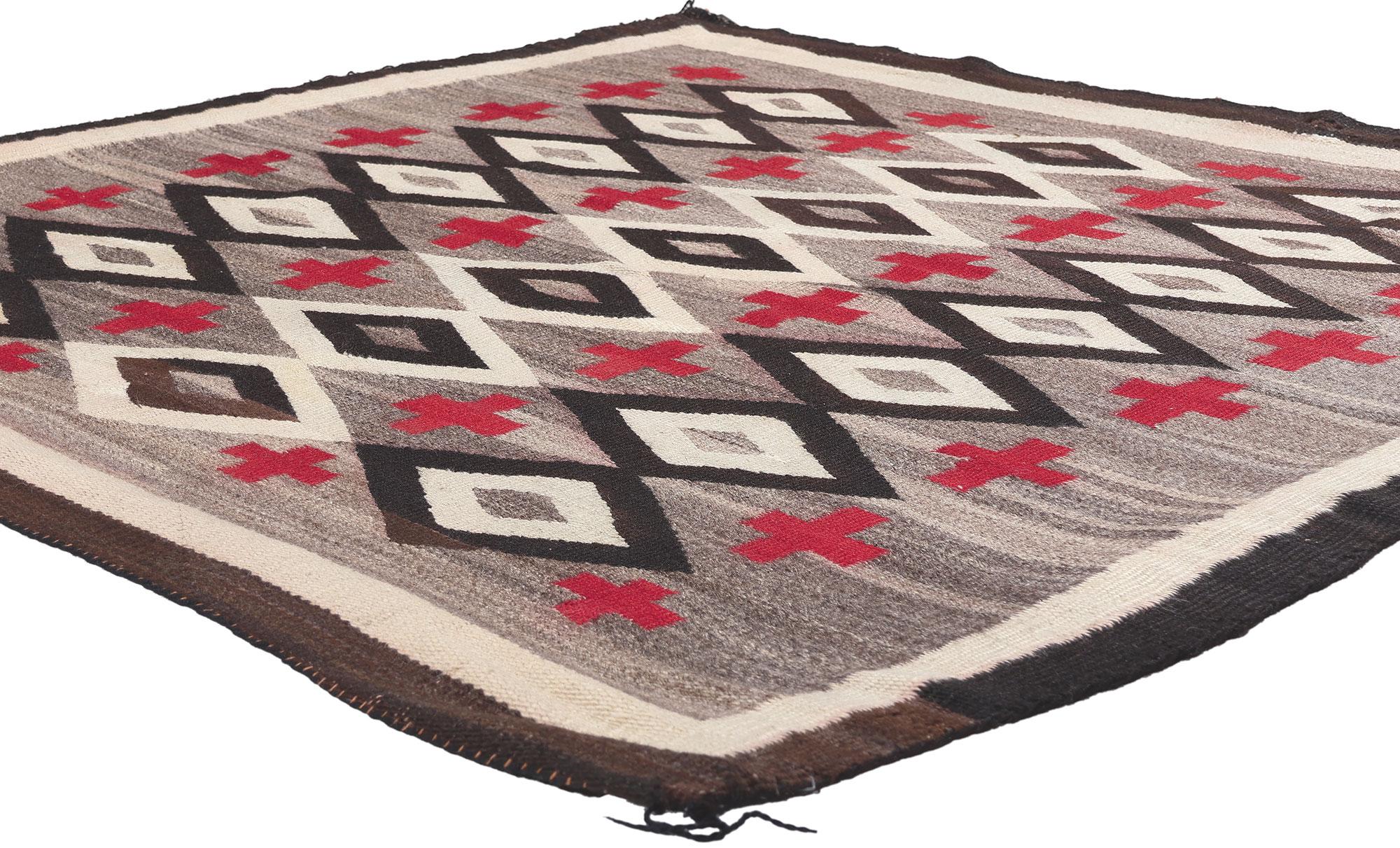 78559 Antique Ganado Navajo Rug, 05'01 x 05'00. 
Emanating Native American culture with incredible detail and texture, this handwoven antique Navajo Ganado rug is a captivating vision of woven beauty. The eye-catching Southwest design and earthy