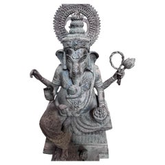 Antique Ganesha Statue Hindu Elephant God War Religious